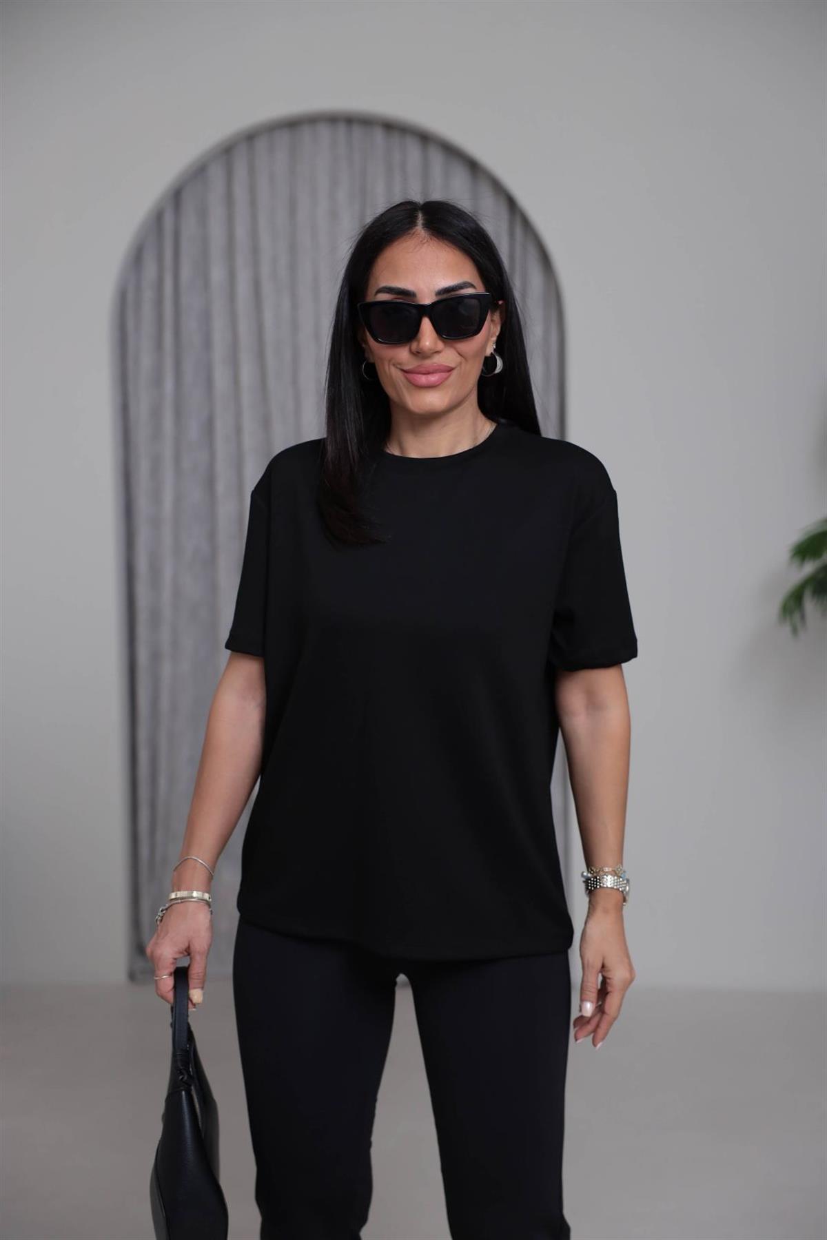 T906 Bisiklet Yaka Oversize Modal Tshirt SİYAH