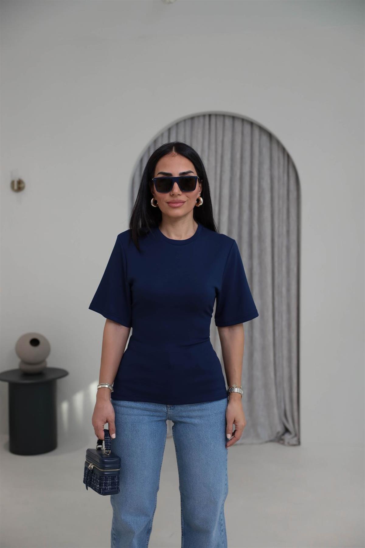 4238 Arkadan Bağlamalı Modal Tshirt LACİVERT