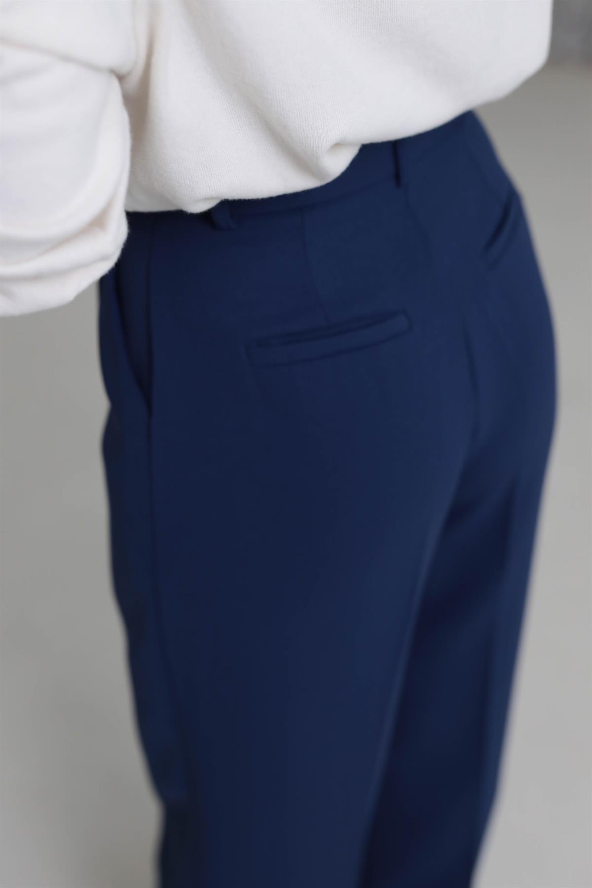 1024 Pile Detaylı Kumaş Pantolon Indigo