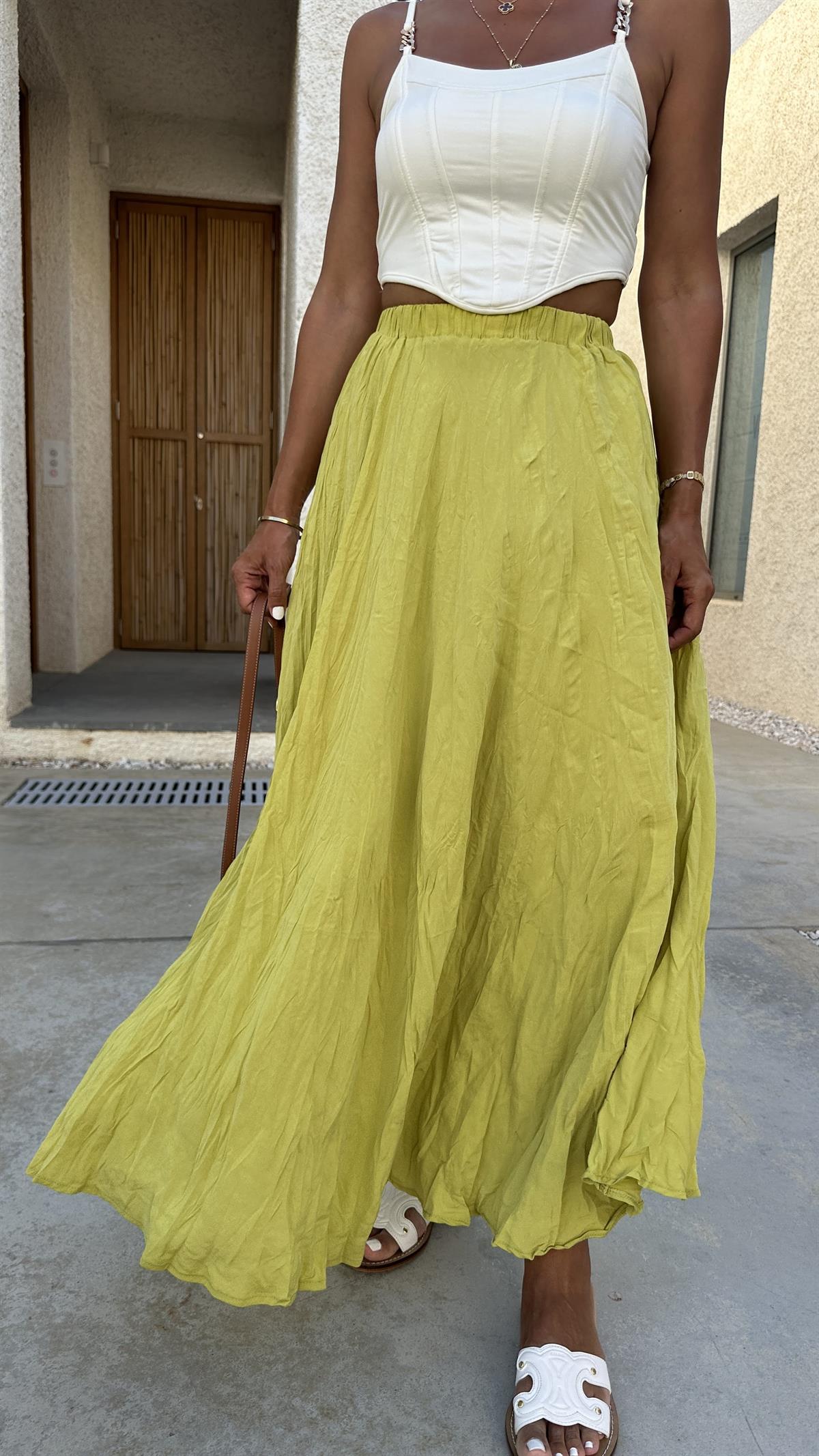 3207 Bel Lastikli Astarlı Uzun Etek