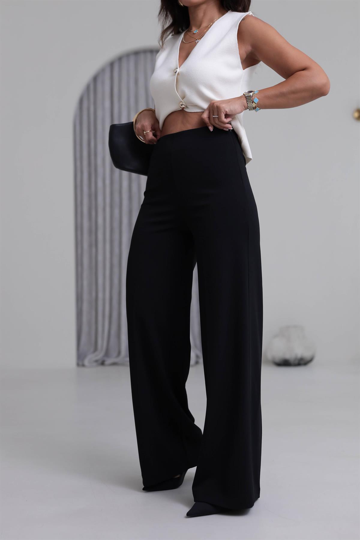 0401 Yüksek Bel Kemersiz Likralı Pantolon SİYAH