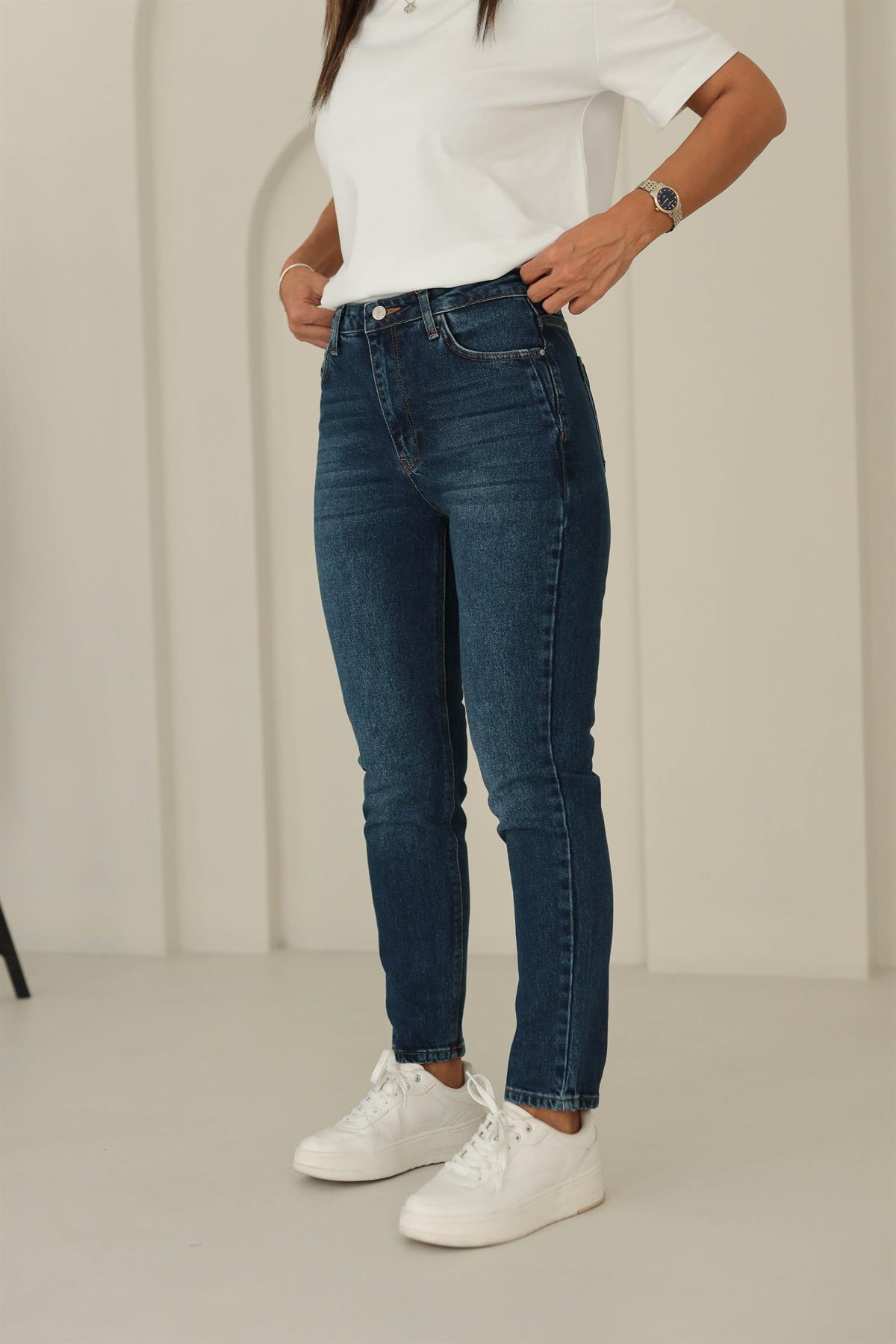 24526 Slim Fit Random Yıkama Jean Pantolon KOYU MAVİ