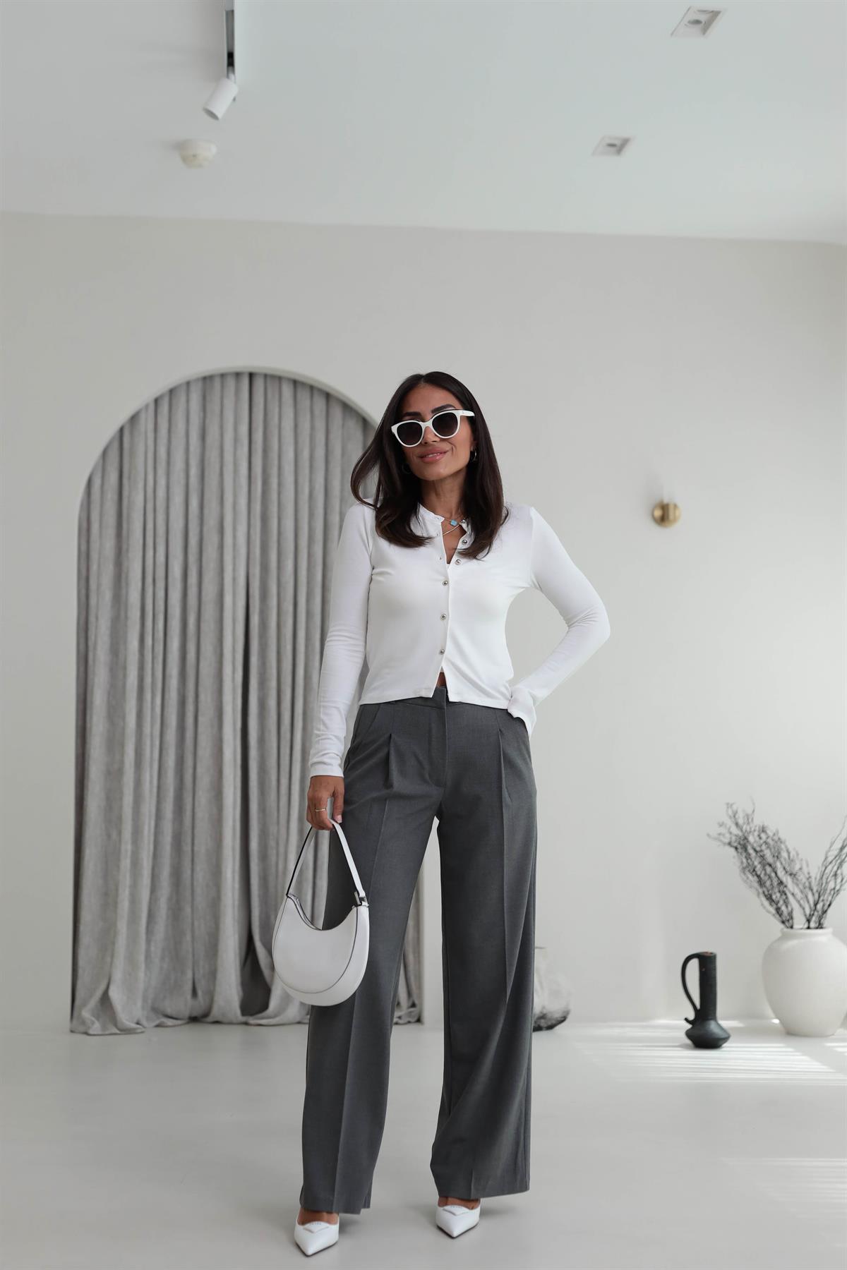 9003 Arka Bel Lastikli Palazzo Pantolon KOYU GRİ