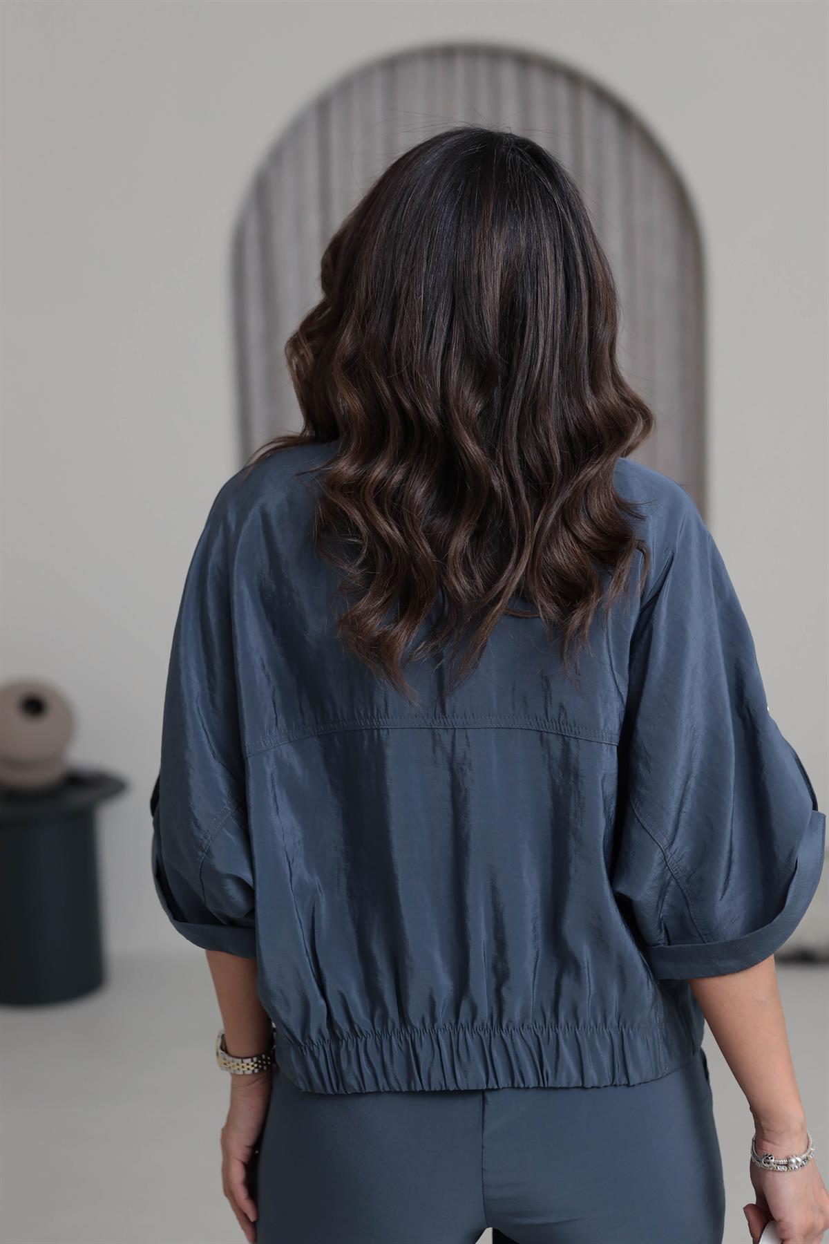 7013 Gold Düğme Detaylı Mevsimlik Ceket Indigo