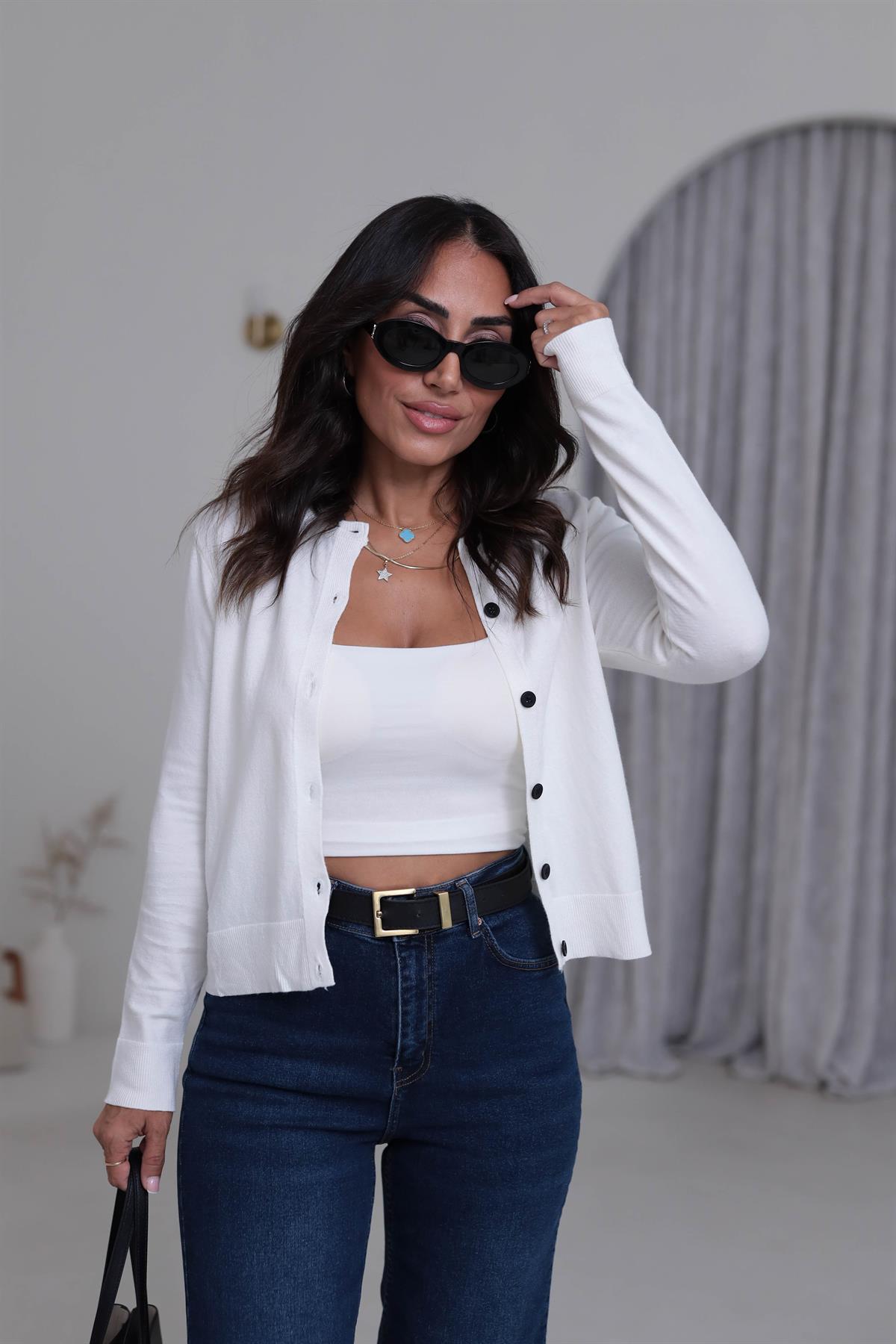 2016 Bisiklet Yaka Yumuşak Massi Hırka EKRU