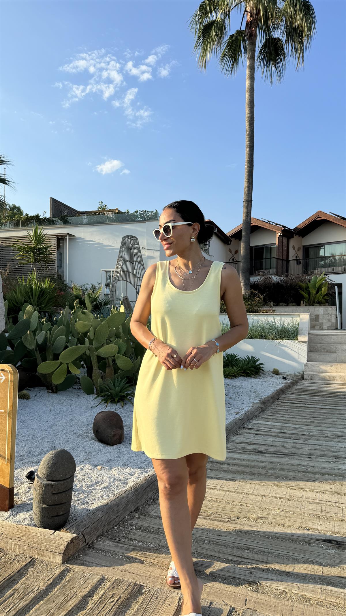 6508 Askılı Modal Elbise SARI