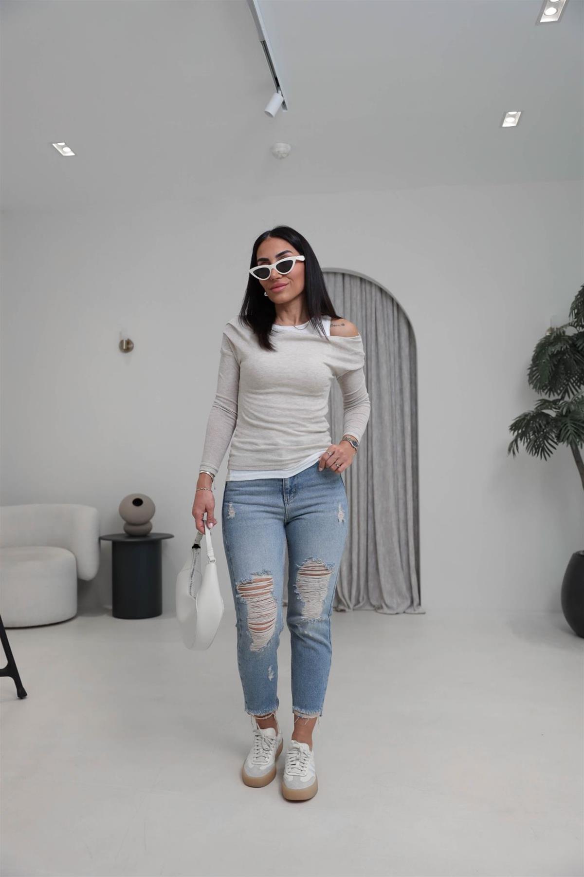 482 Yüksek Bel Yırtıklı Jean Pantolon AÇIK MAVİ