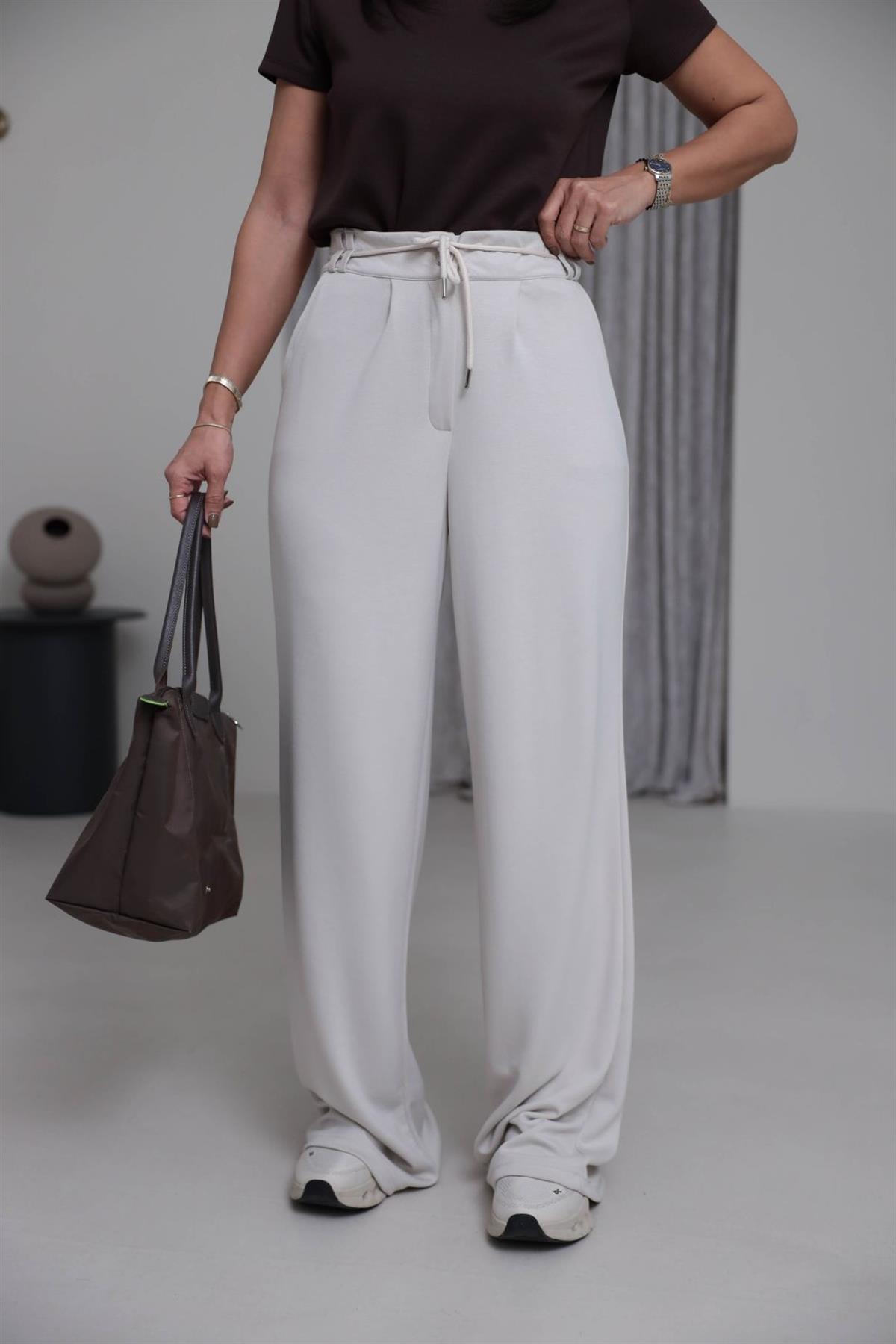 8009 Bel Lastikli İp Kemerli Oys Modal Pantolon BEJ