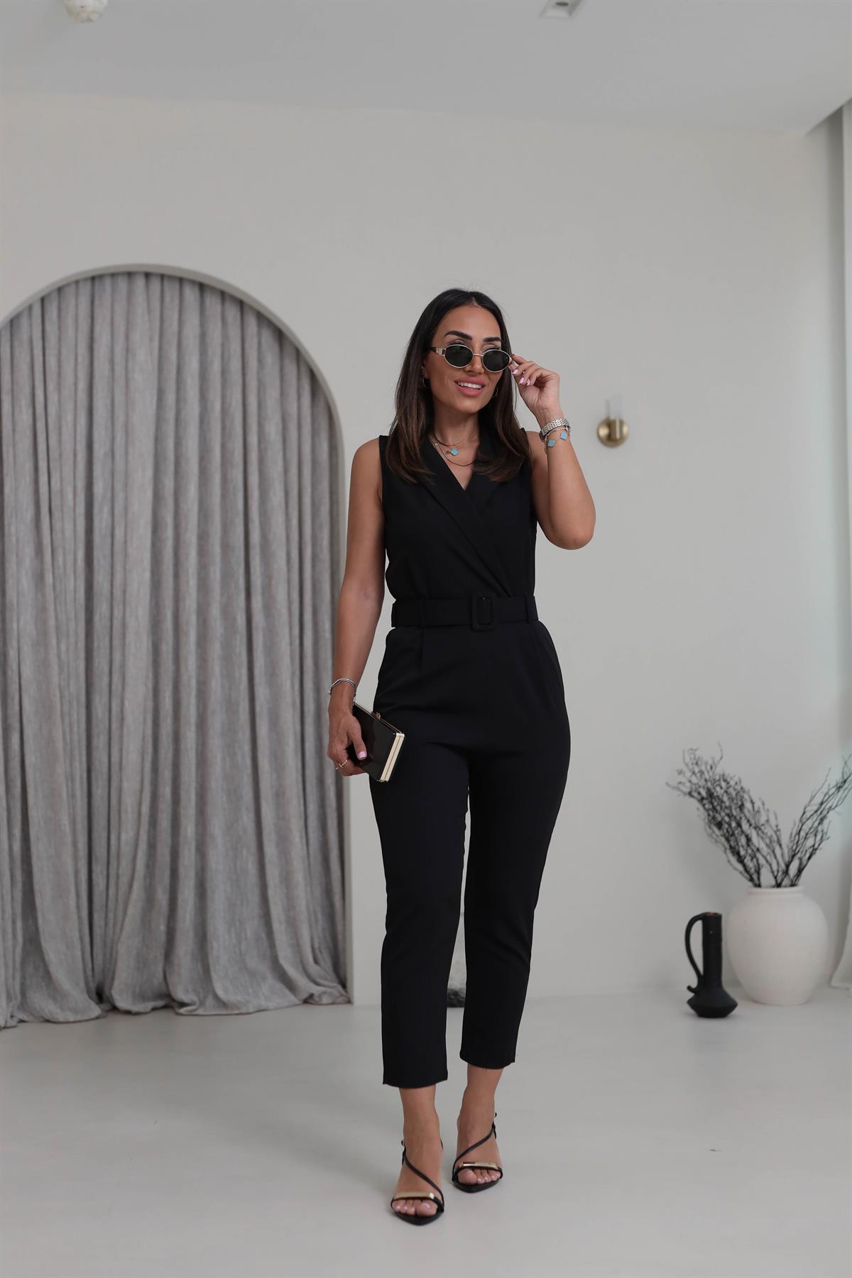 062 Kolsuz Kruvaze Kemerli Tulum SİYAH