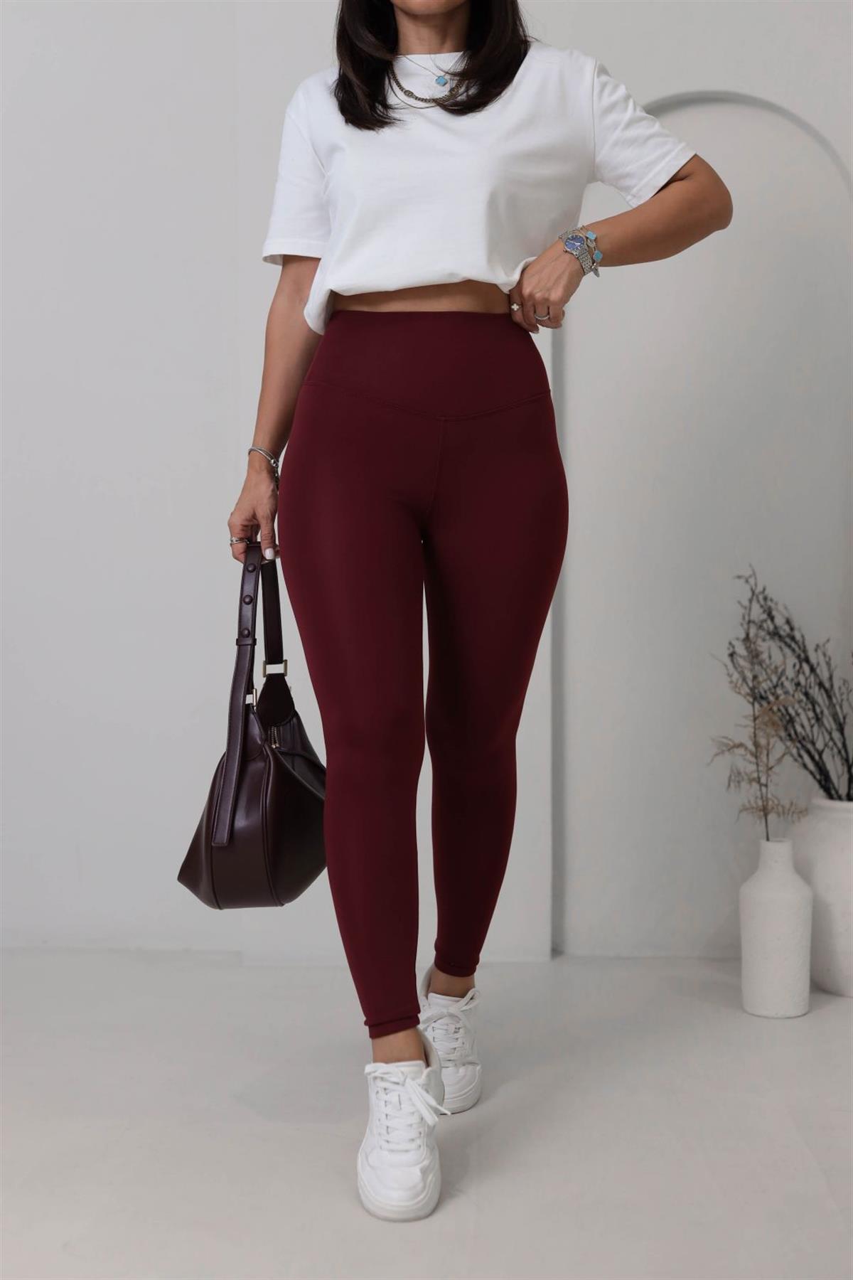 050 Oys Yüksek Bel Şardonlu Tayt BORDO