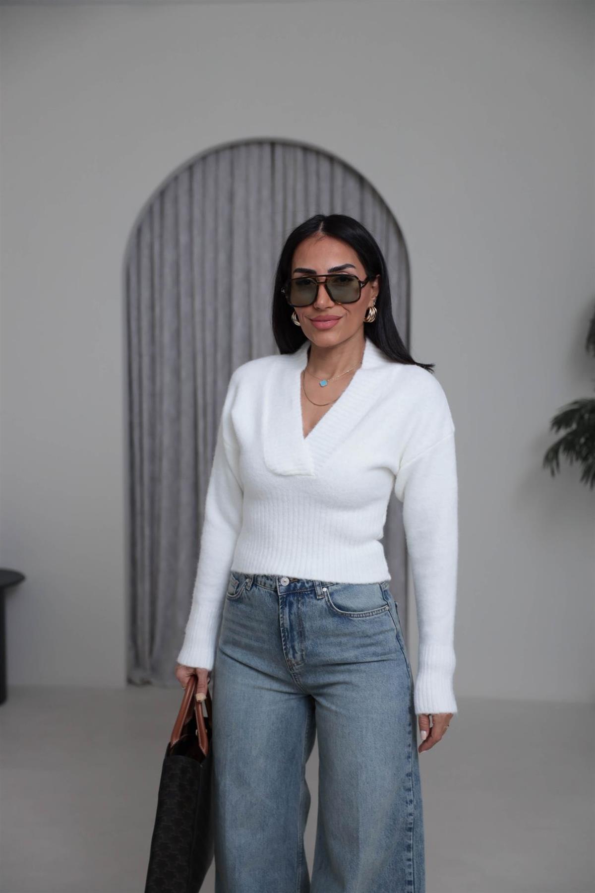 5080 Yaka Detaylı Yumoş Triko EKRU