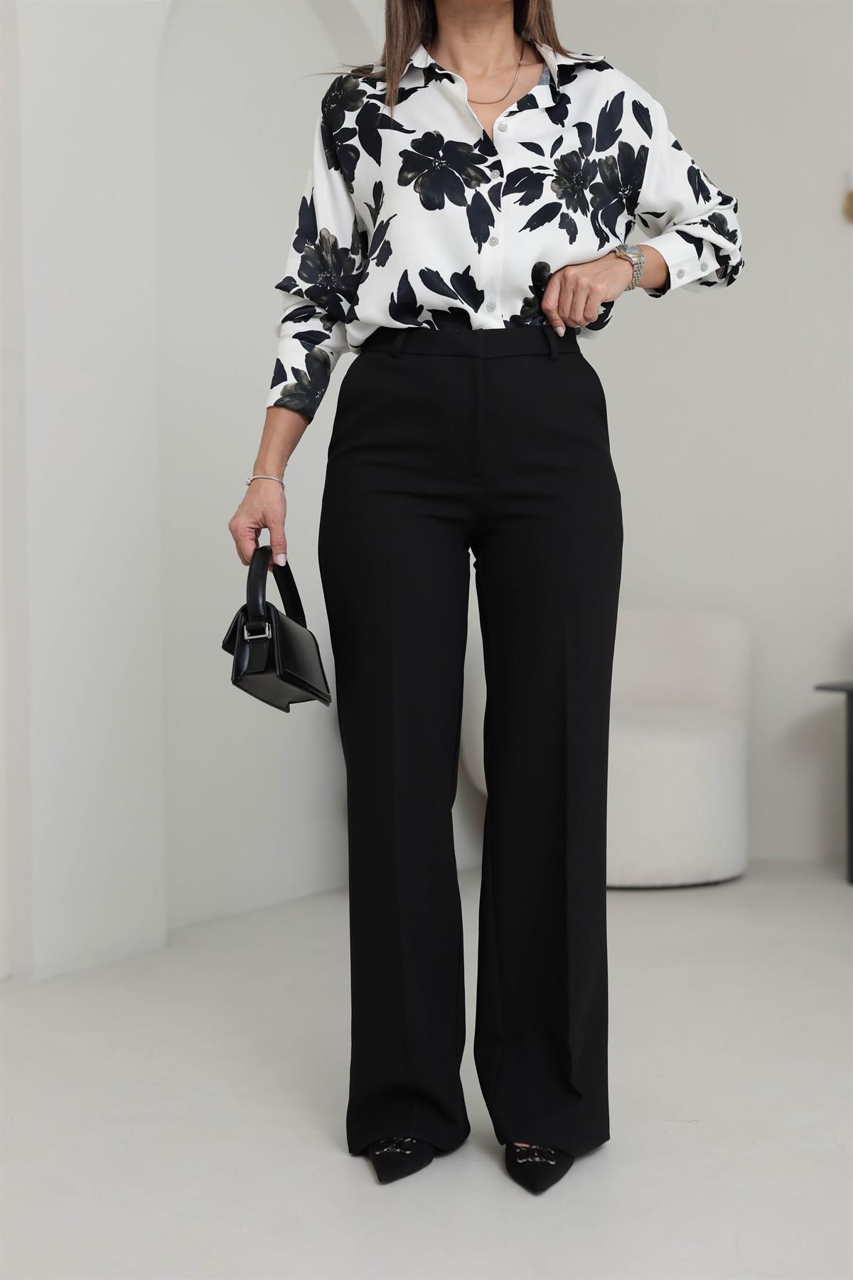 6505 Palazzo Kumaş Pantolon SİYAH