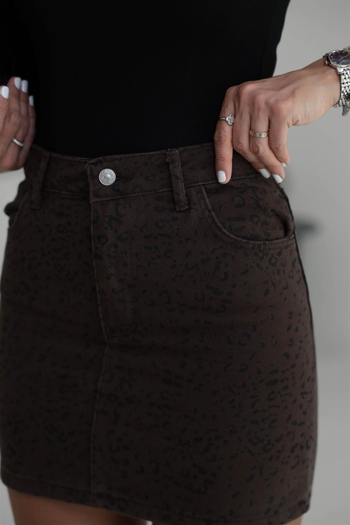 0247 Mini Leopar Desen Etek KAHVE
