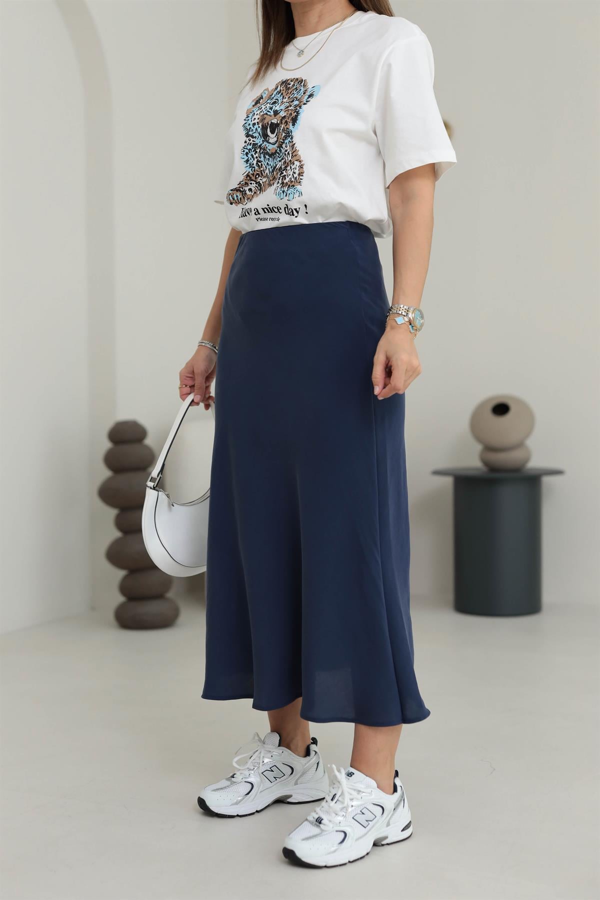 7055 Dokuma Verev Etek LACİVERT