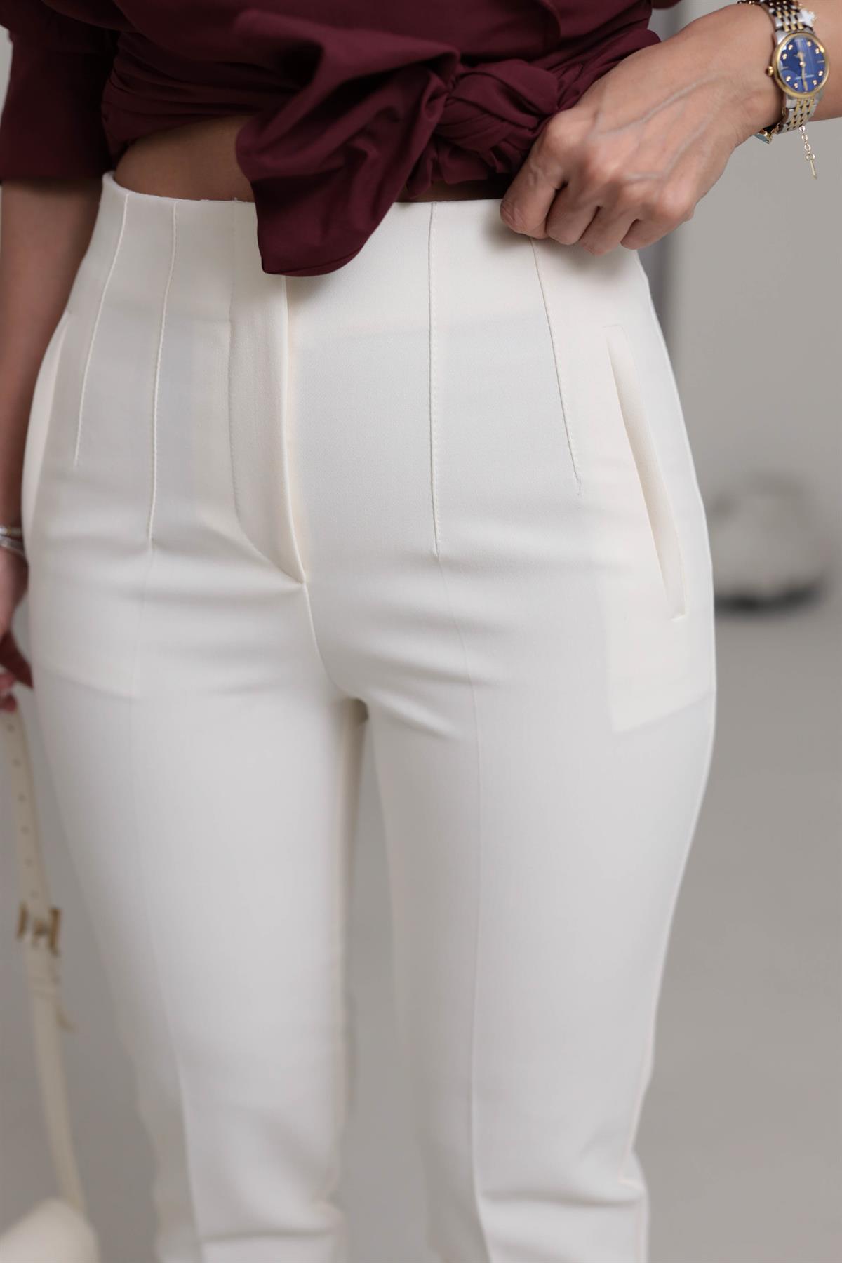 U5113-K Önü Flotalı Kumaş Pantolon KREM