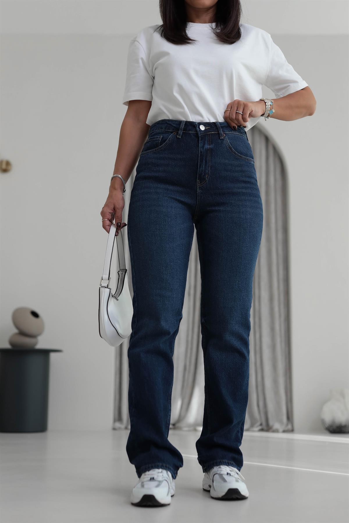 Za Likralı Straight Fit Jean KOYU MAVİ