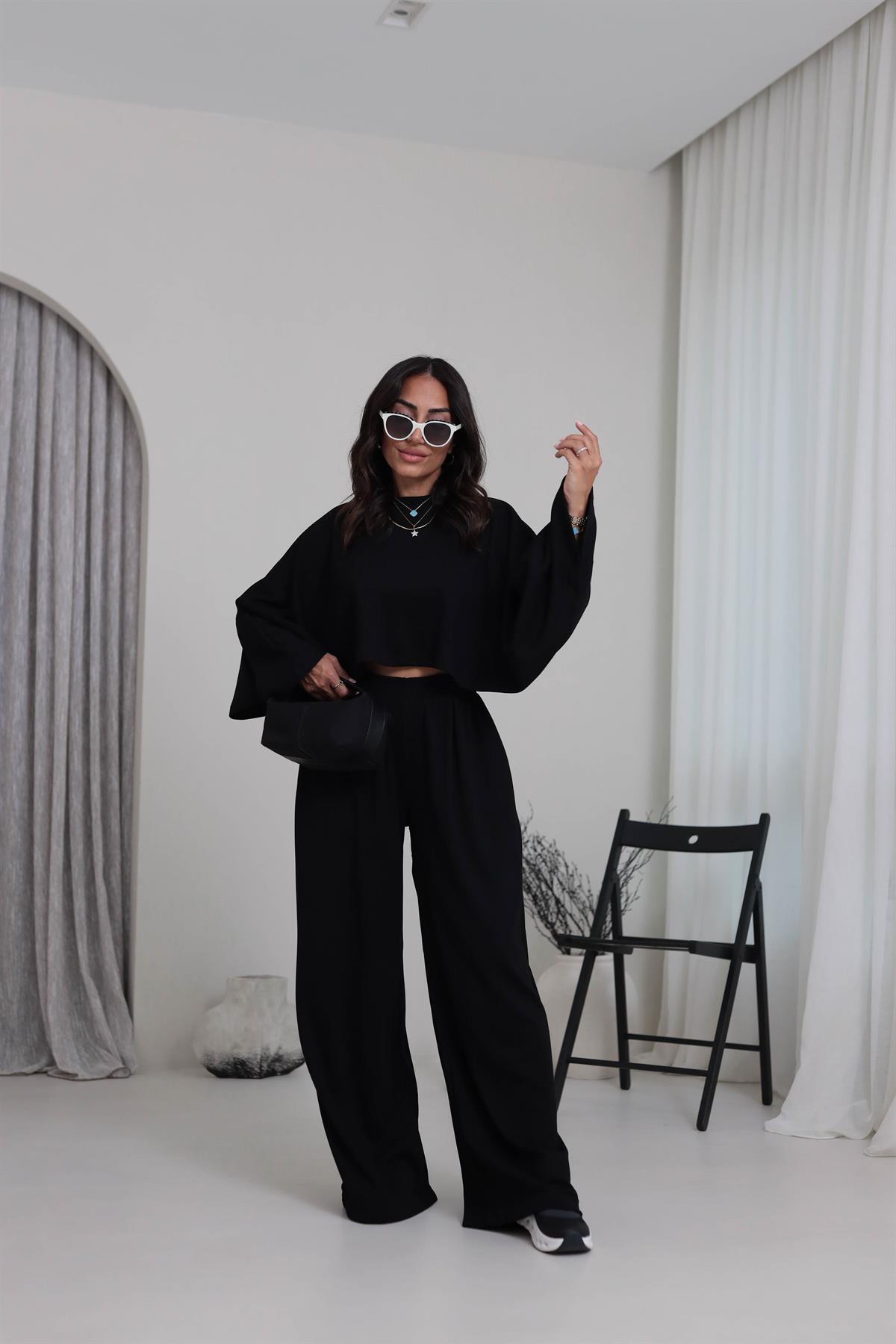 4025 Oys Yarasa Kollu Modal Takım SİYAH