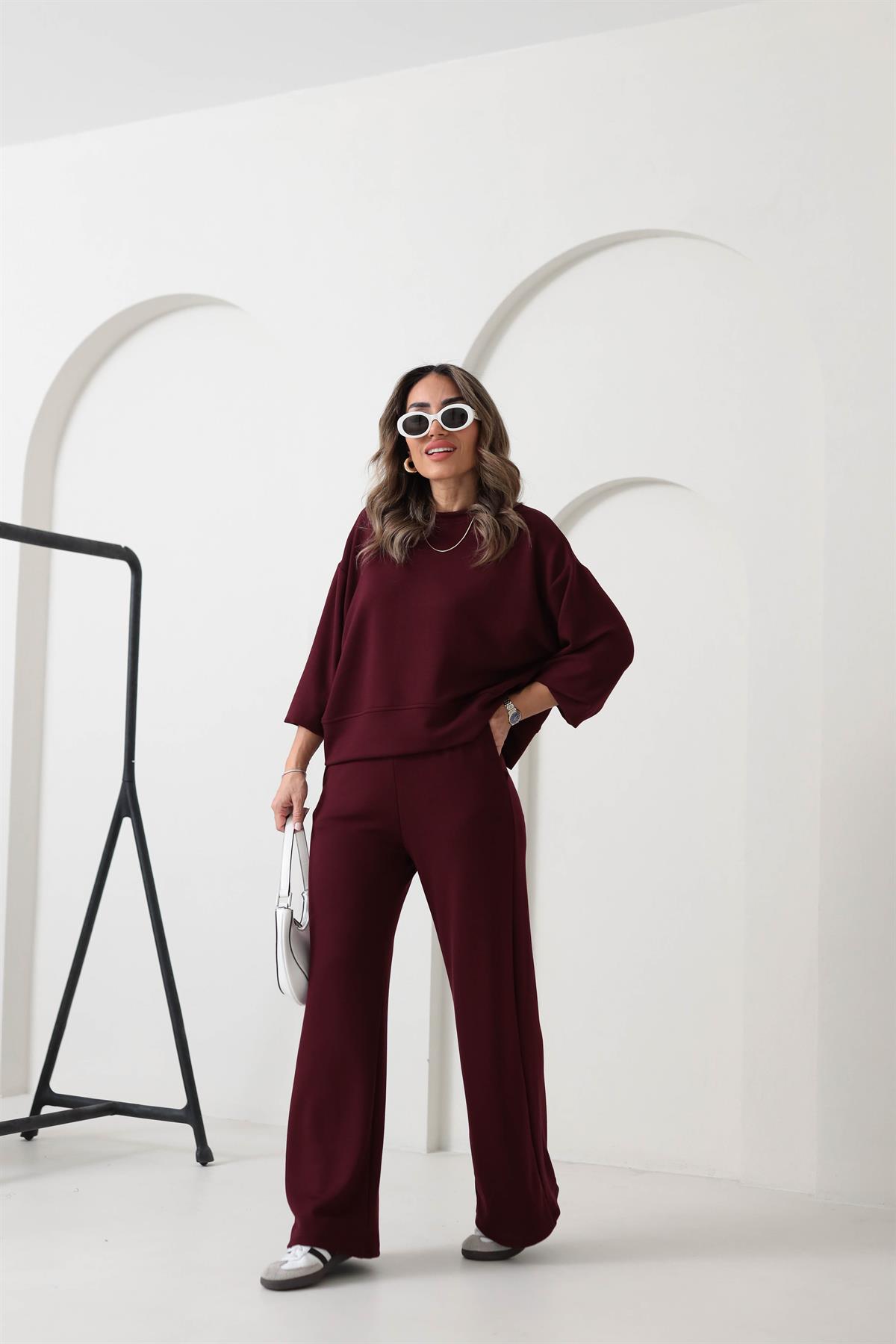 Bisiklet Yaka Modal Kumaş Takım BORDO