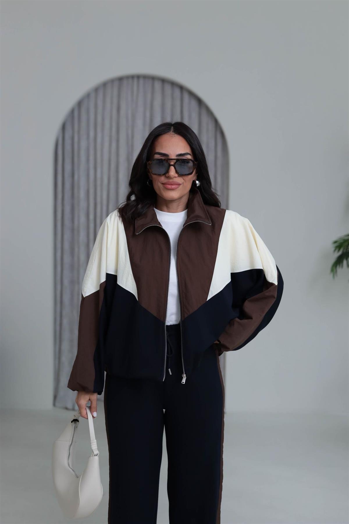 6891 Renkli Paraşüt Garnili Fermuarlı Takım ACI KAHVE