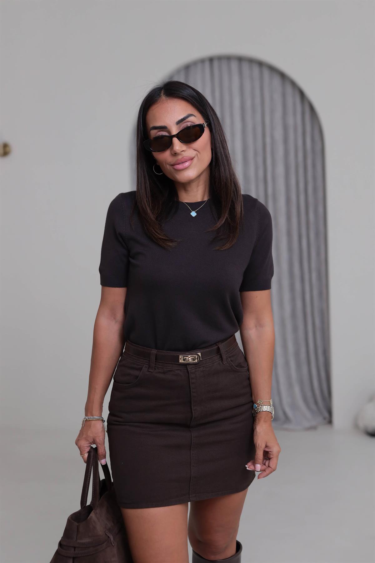 0257 Mini Kot Etek KAHVE