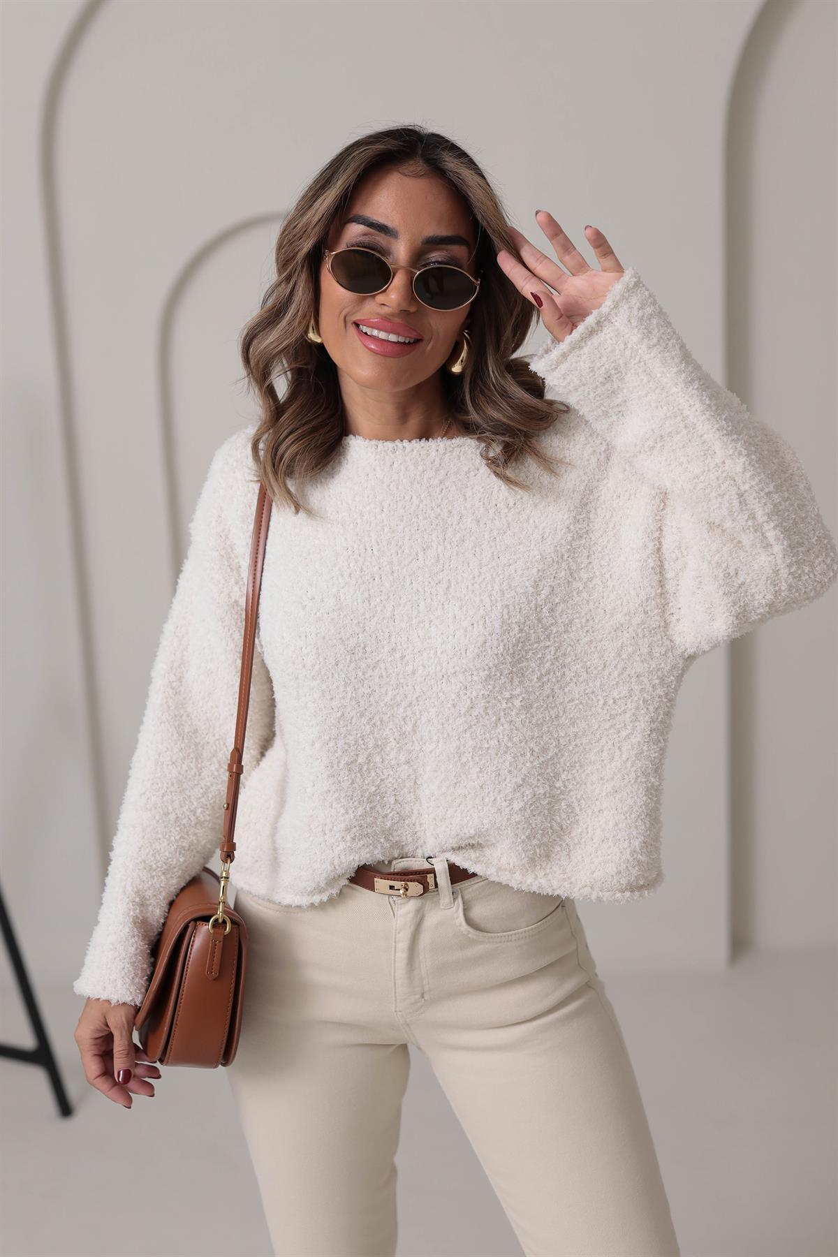 4535 Kayık Yaka Yumoş Kazak EKRU