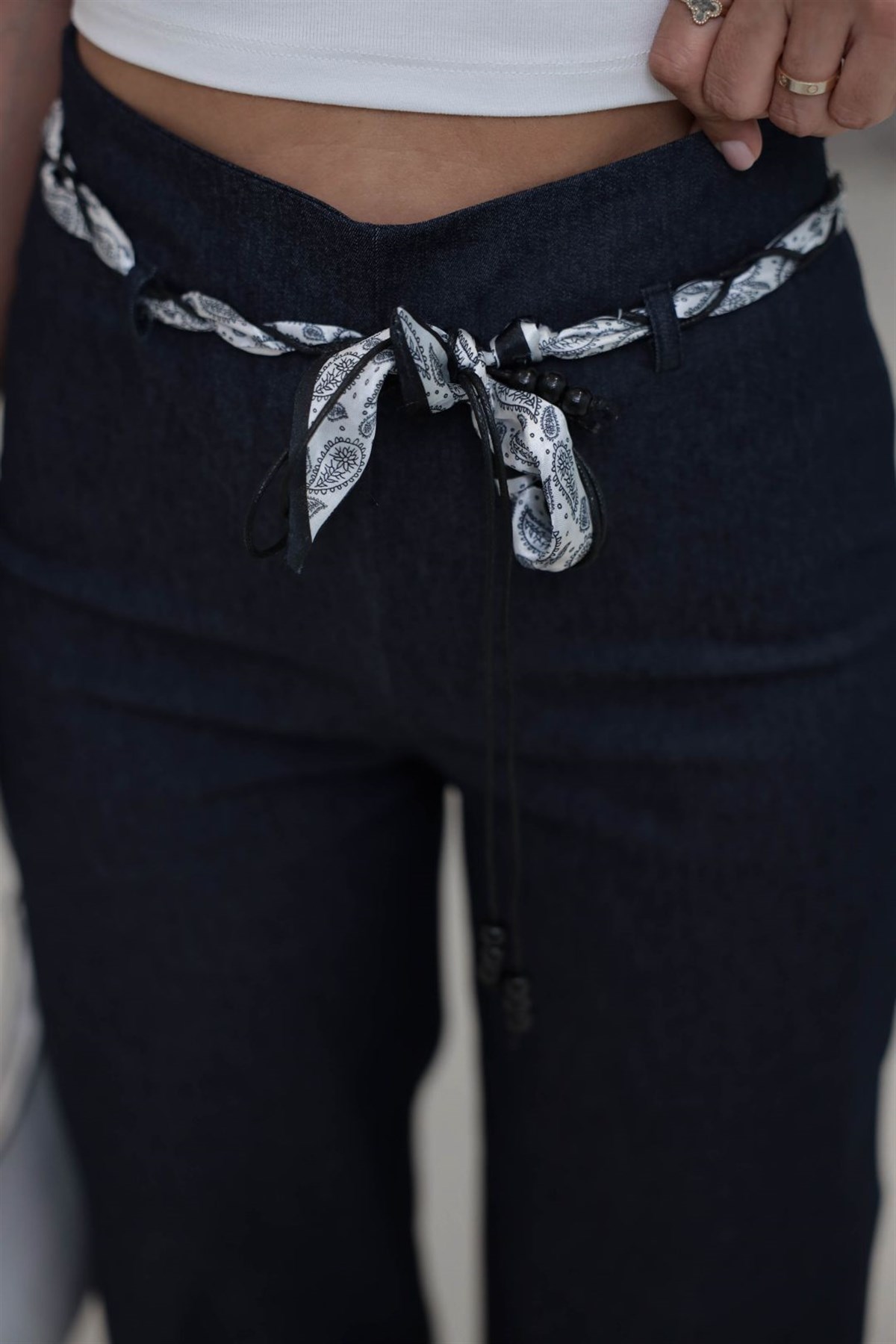 1770 Fularlı Full Likralı Bol Kalıp Pantolon LACİVERT