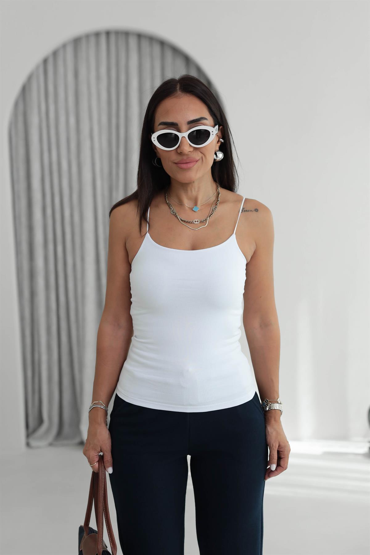 1006 İp Askılı Uzun Atlet BEYAZ