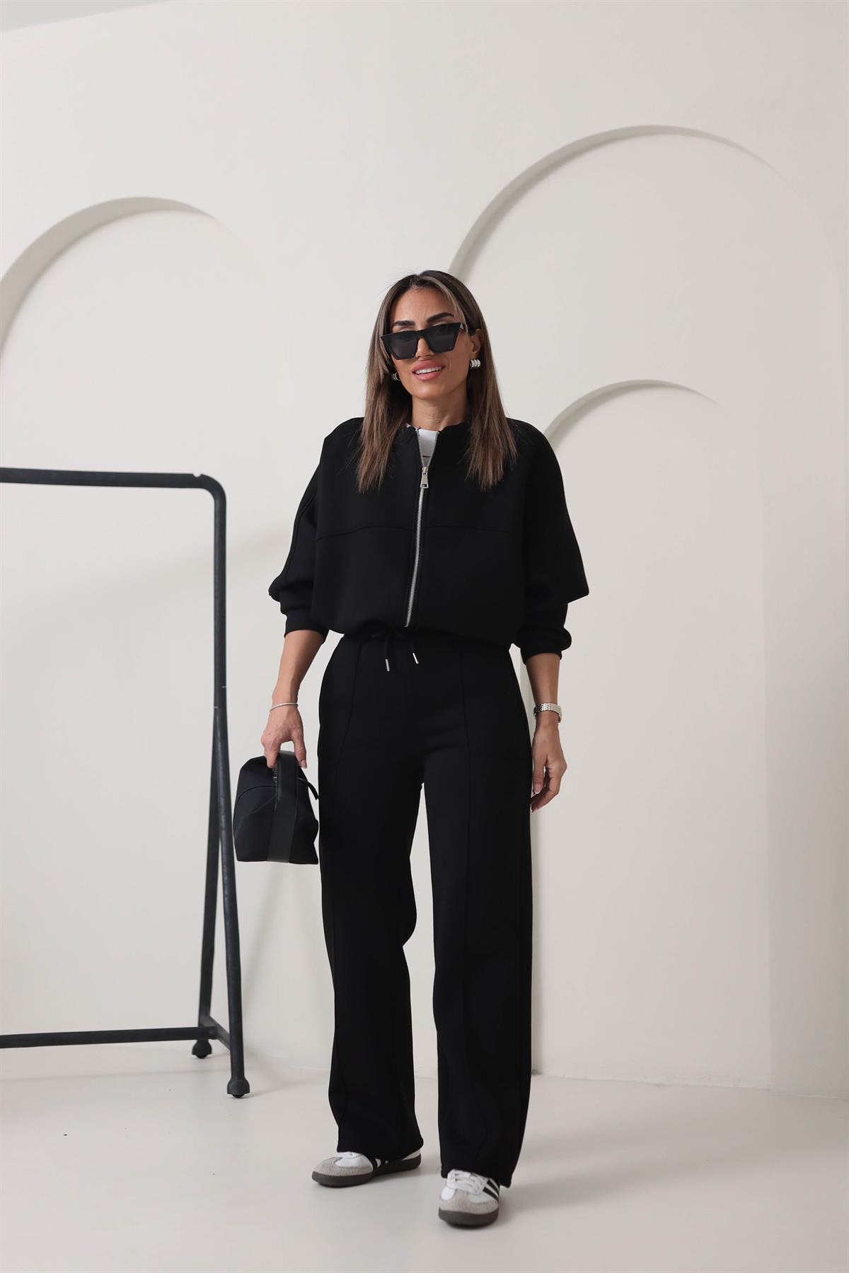 Fermuarlı Çimalı 3iplik Şardonlu Takım SİYAH