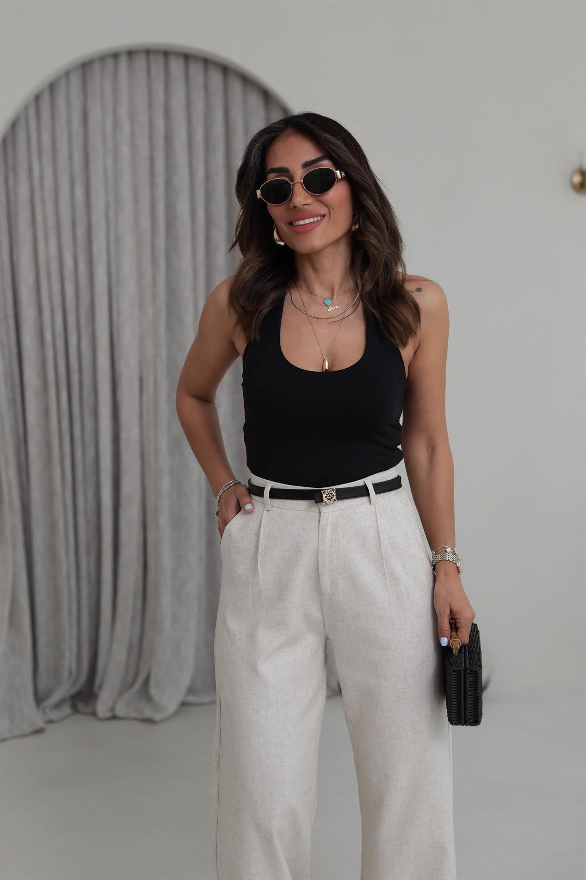 1753 Boyundan Geçmeli Poliamid Atlet SİYAH