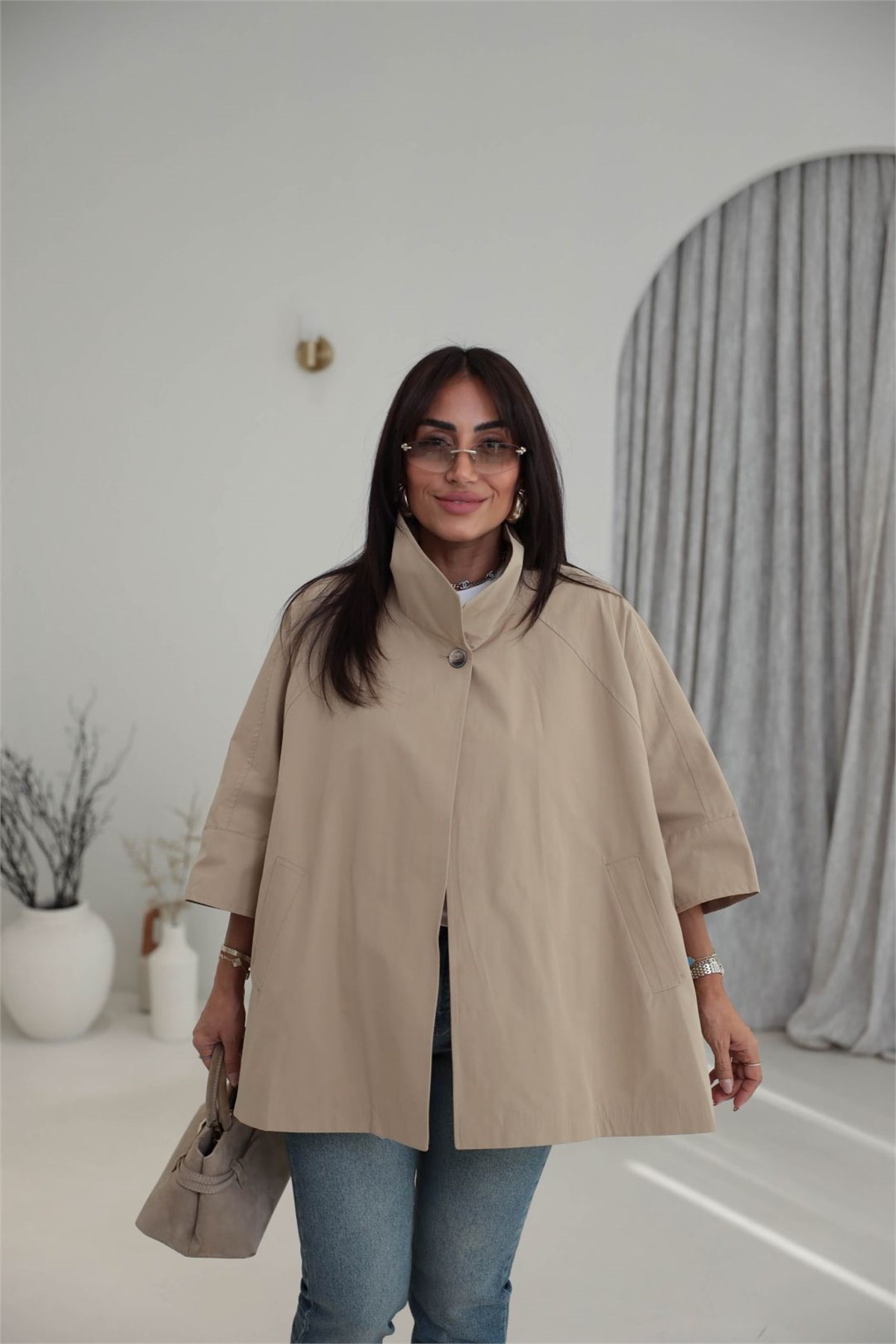 7159 Yarasa Kol Trençkot CAMEL