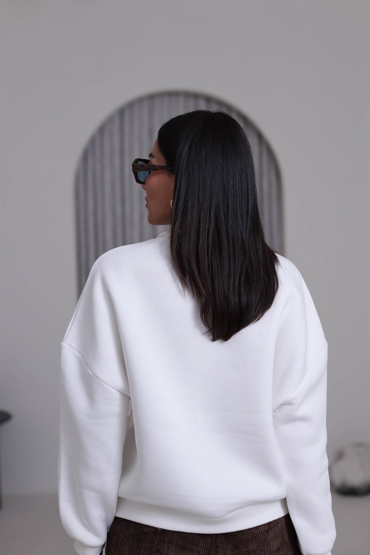 1074 Leopar Flok Baskılı Şardonlu Sweatshirt EKRU