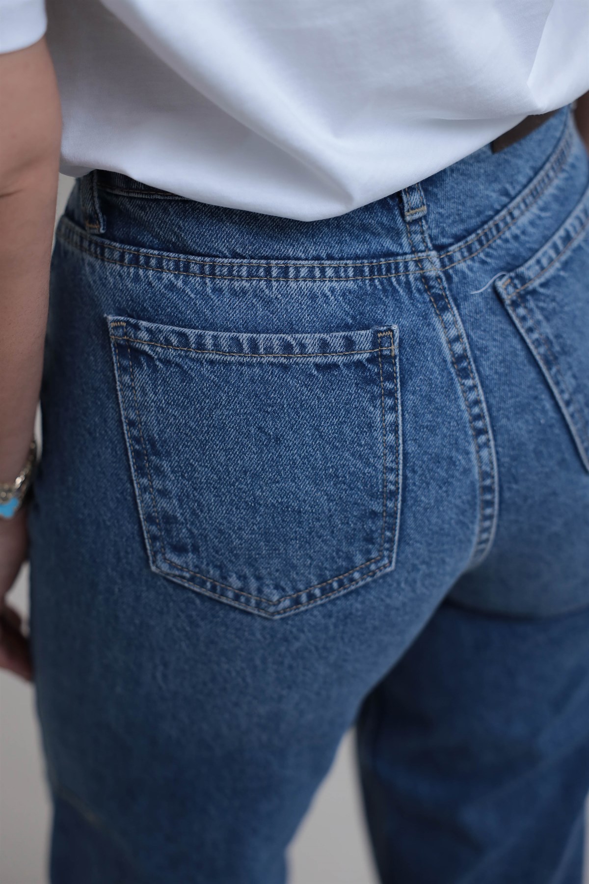 1015 Motif Taşlı Bol Kalıp Jean Pantolon MAVİ