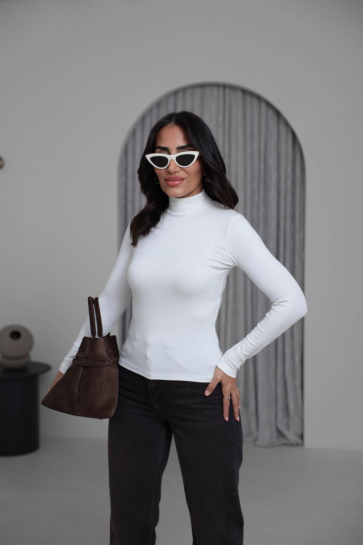 140 Balıkçı Yaka Body EKRU