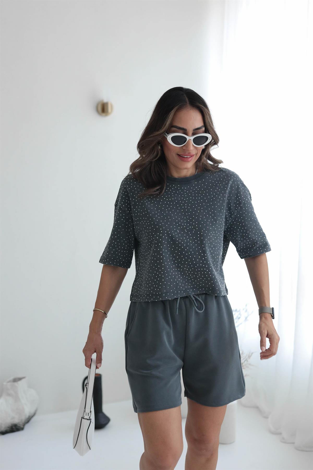 0710 Taş Baskılı Crop Top