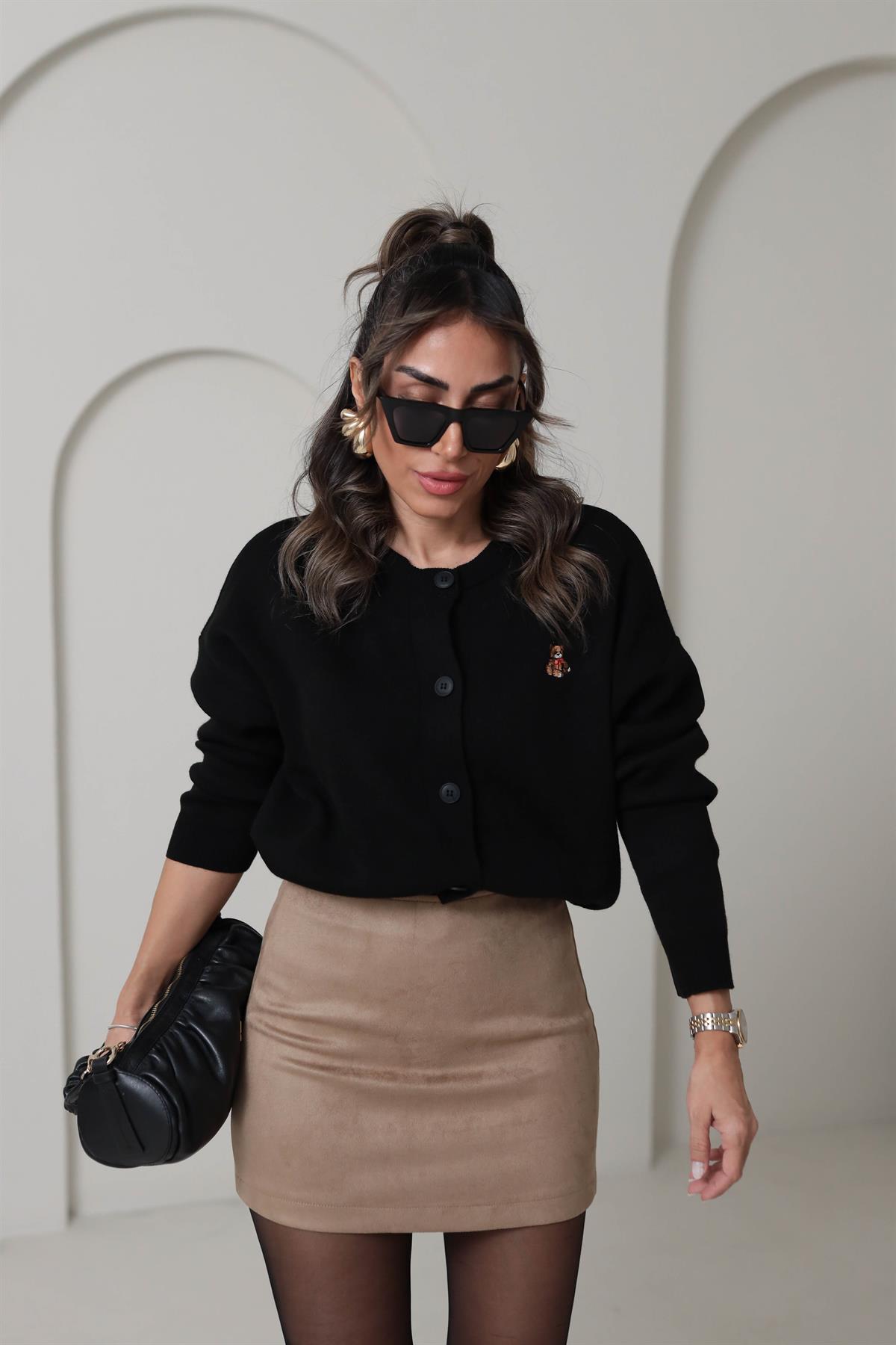 9007 Suet Kısa Etek KOYU BEJ