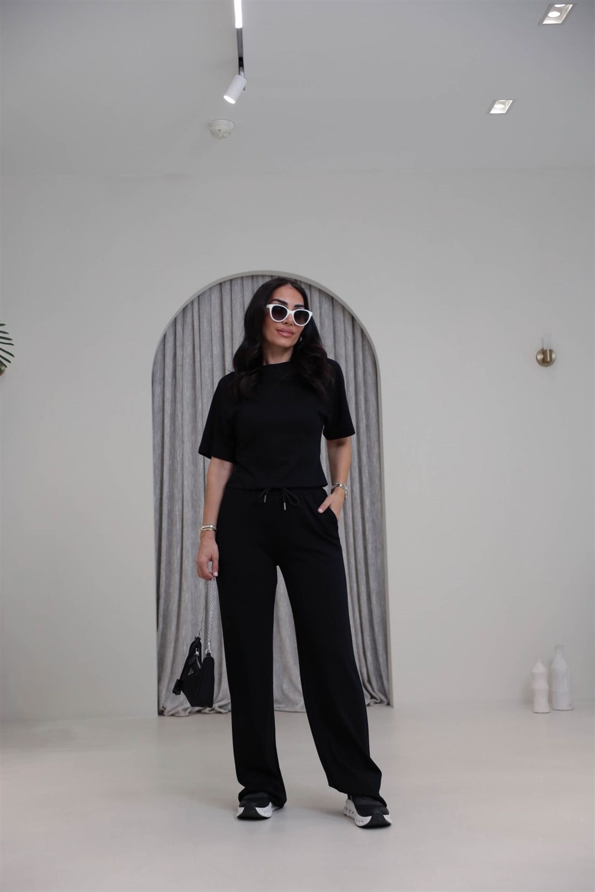 Bisiklet Yaka Kısa Reglan Kol Modal Takım SİYAH