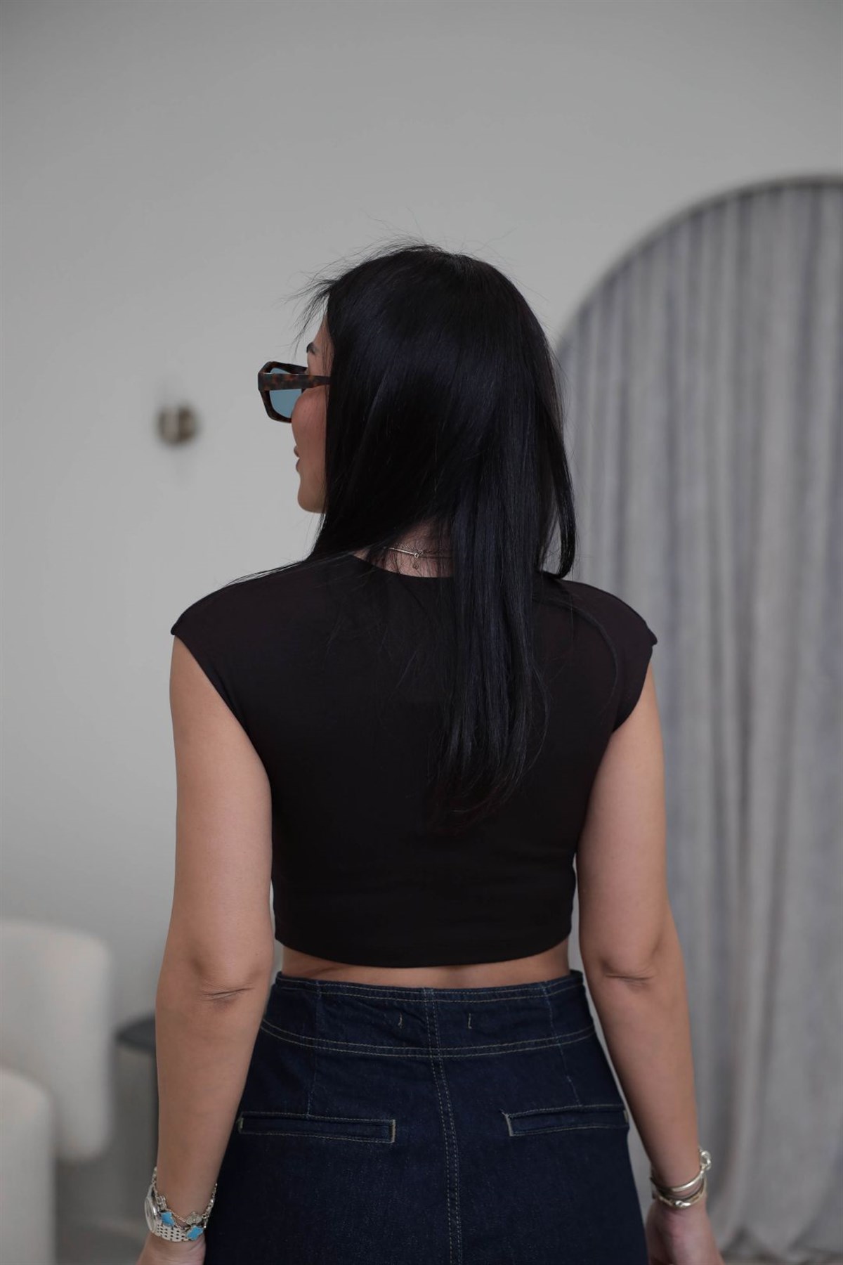 0528 Pamuk ve Modal Karışımlı Crop Top KAHVE