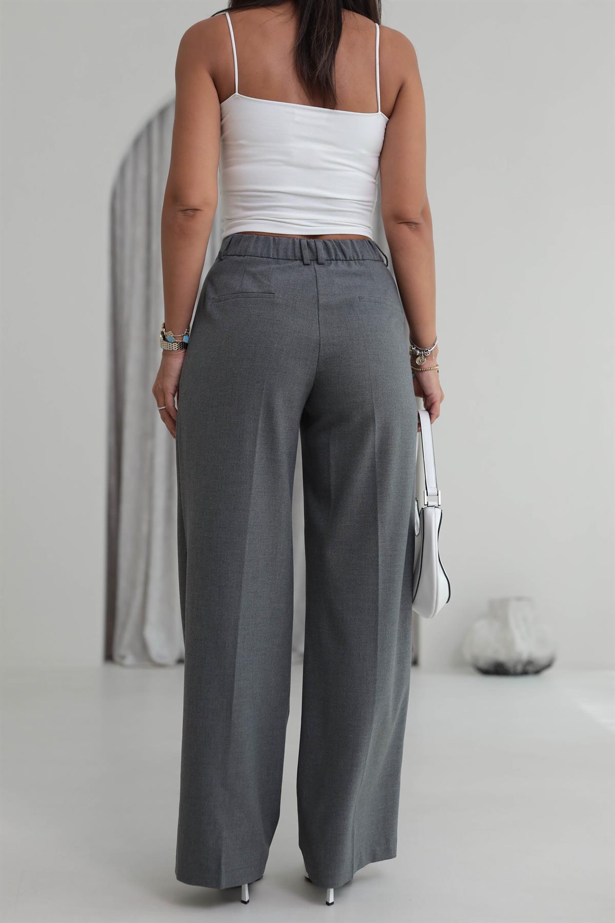 9003 Arka Bel Lastikli Palazzo Pantolon KOYU GRİ