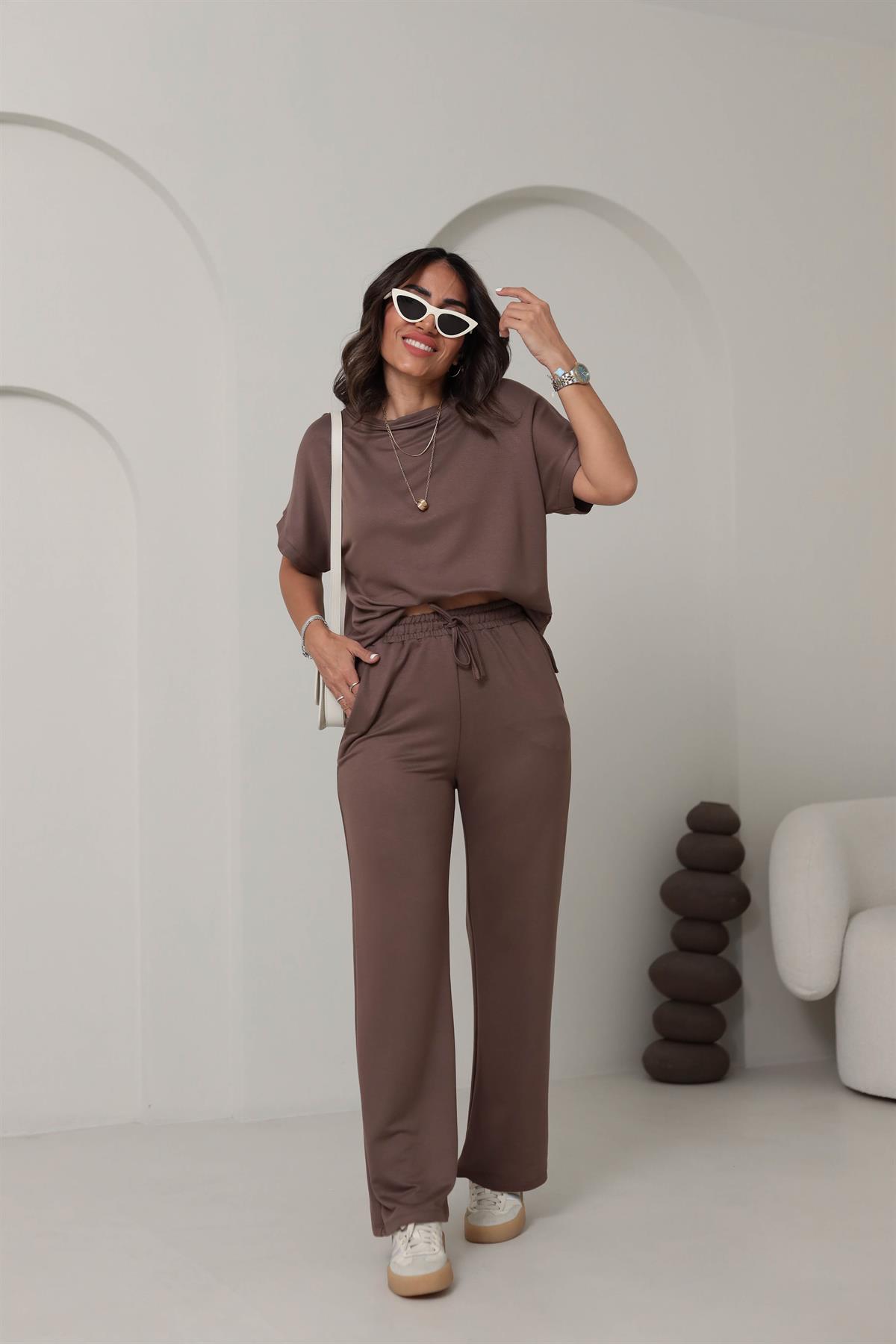 3183 Kısa Kol Modal Takım KAHVE