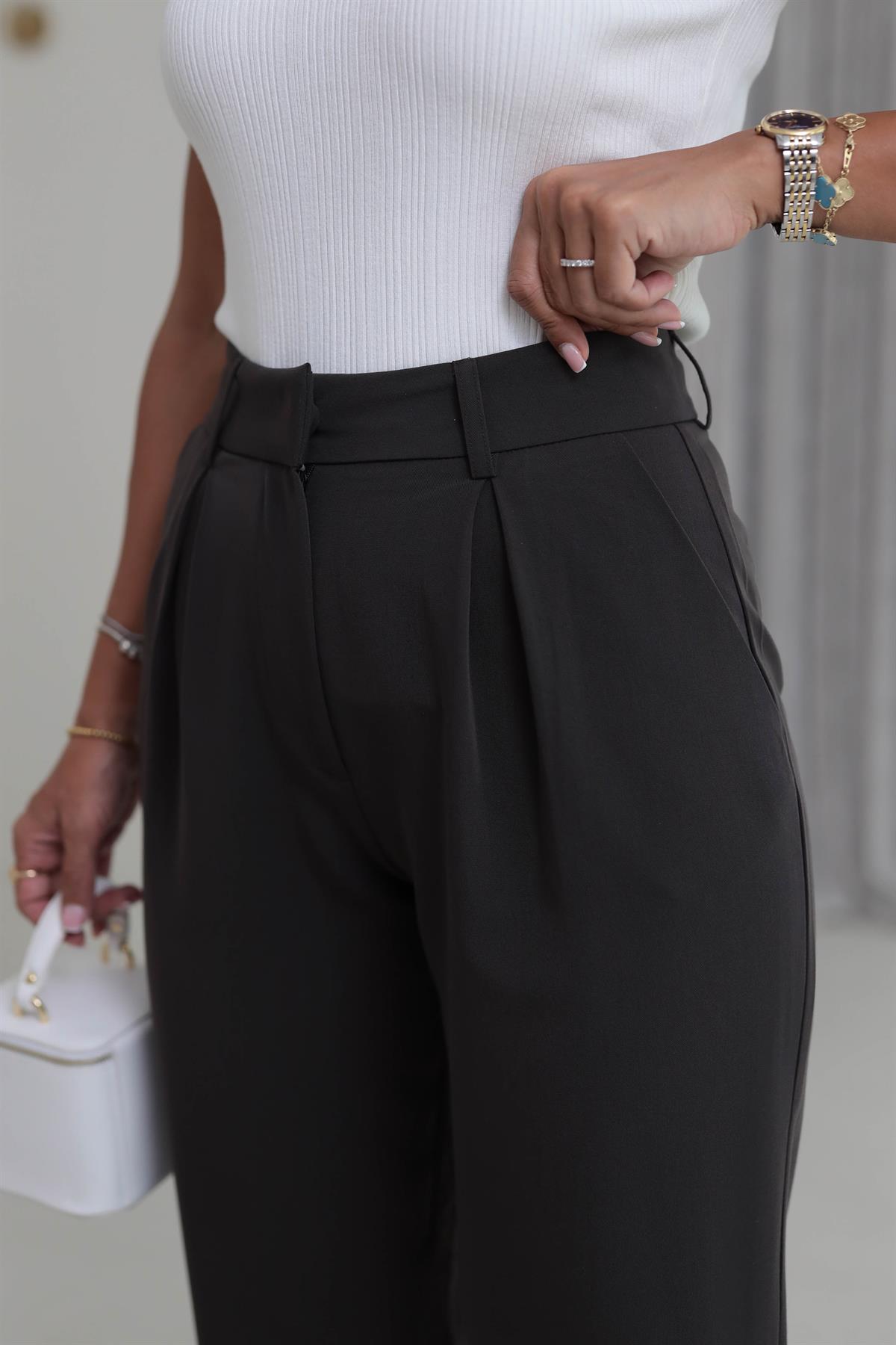 1207 Pile Detaylı Havuç Pantolon KOYU KAHVE