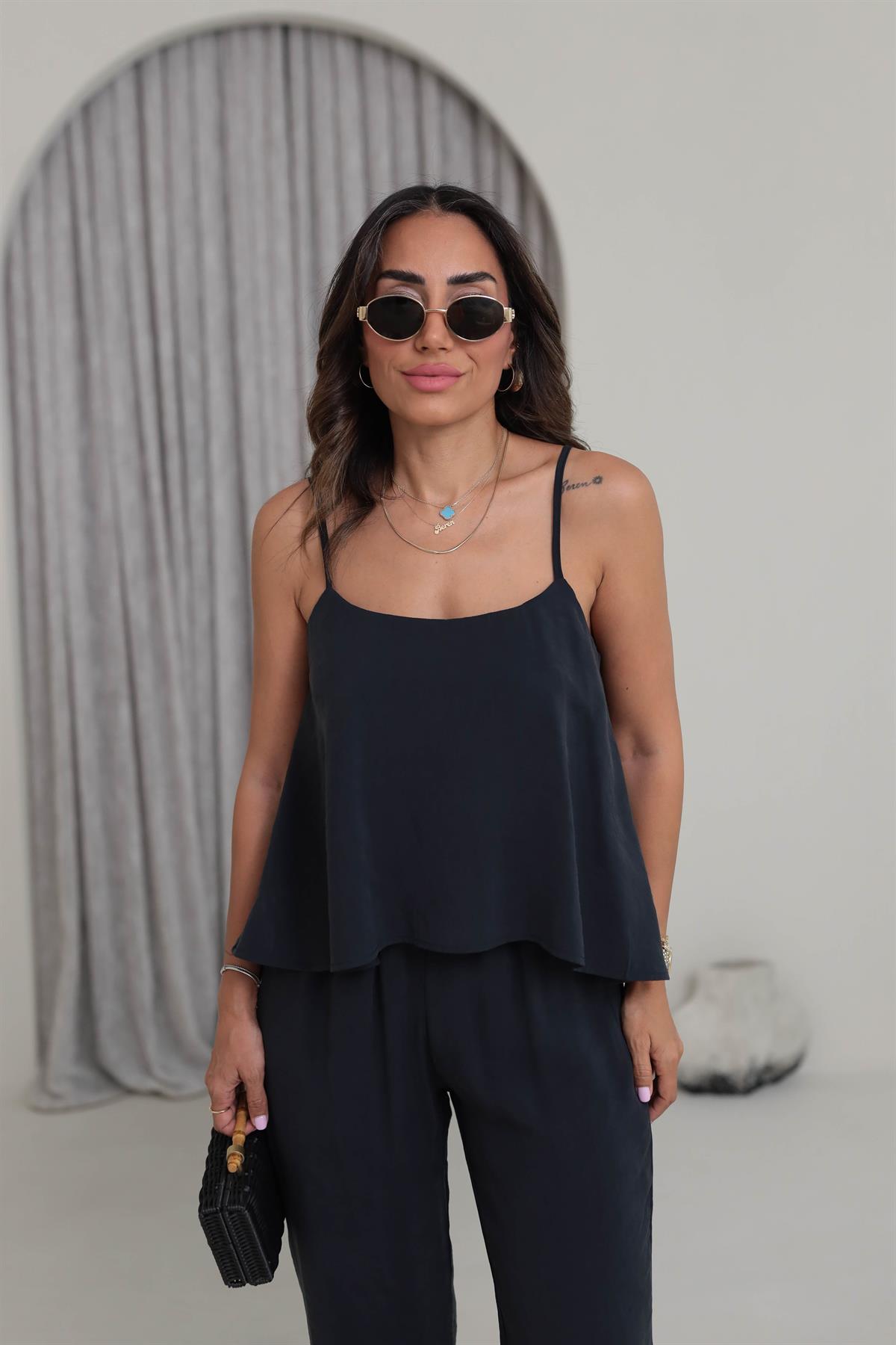 0455 İp Askılı Tencel Kumaş Takım ANTRASİT