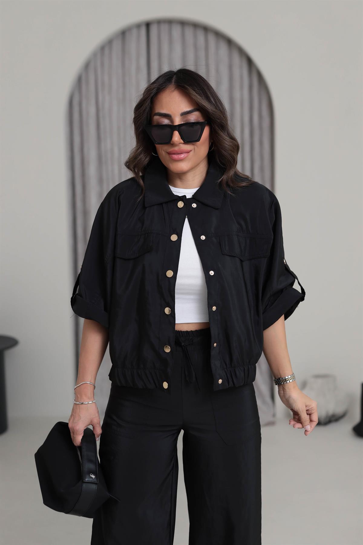 7013 Gold Düğme Detaylı Mevsimlik Ceket SİYAH