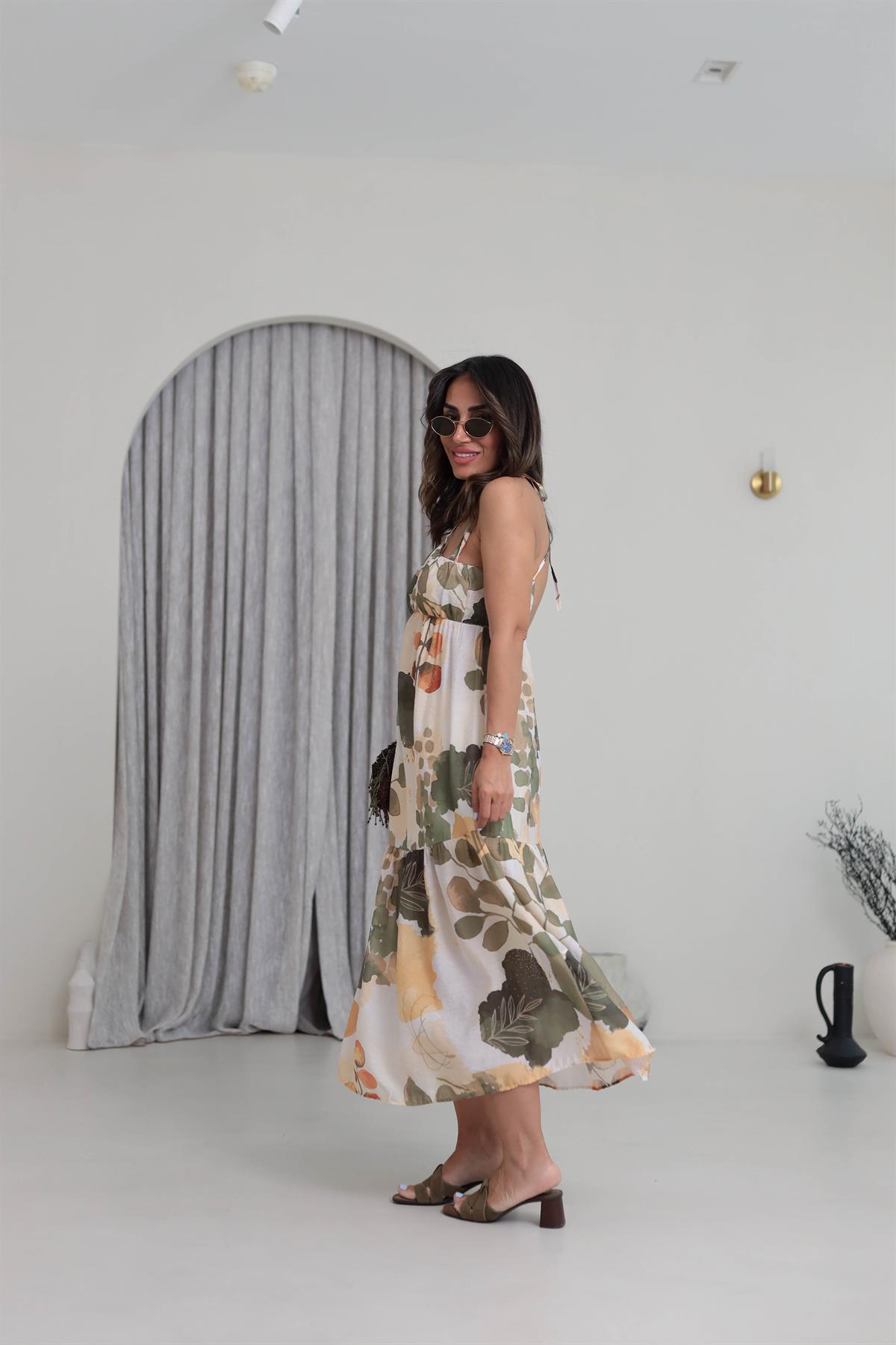 3771 Boyundan Bağlamalı Midi Elbise HAKİ YEŞİL