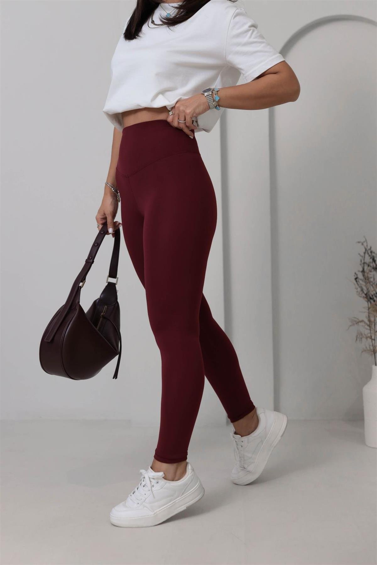 050 Oys Yüksek Bel Şardonlu Tayt BORDO
