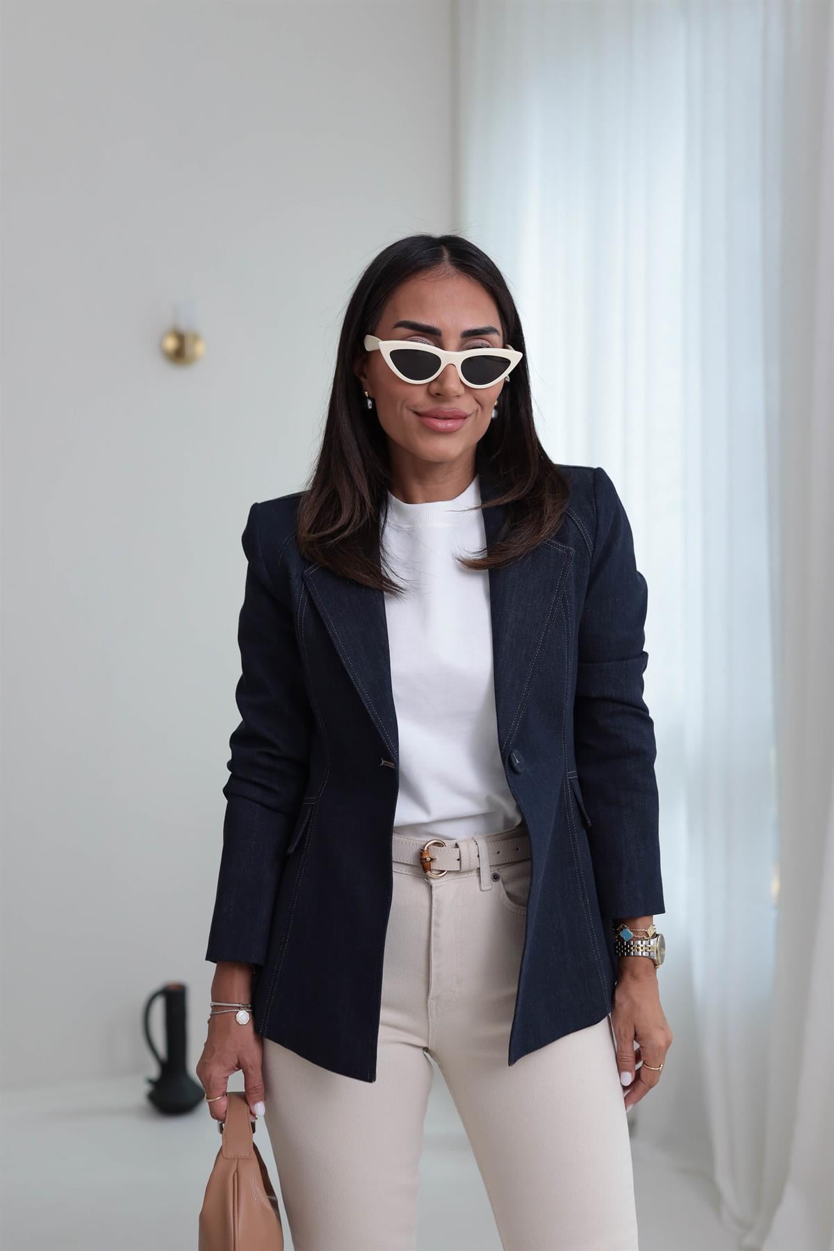 6276 Tek Düğmeli Denim Blazer Ceket LACİVERT