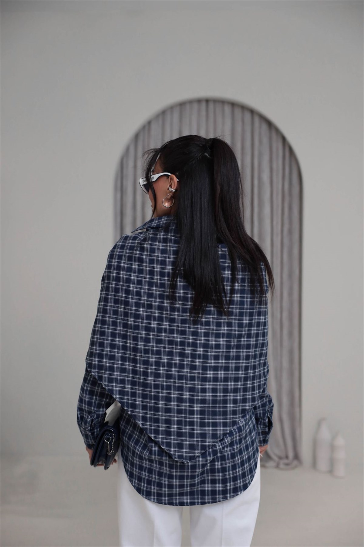 3231 Çıkarılabilir Şal Detaylı Ekose Gömlek GRİ