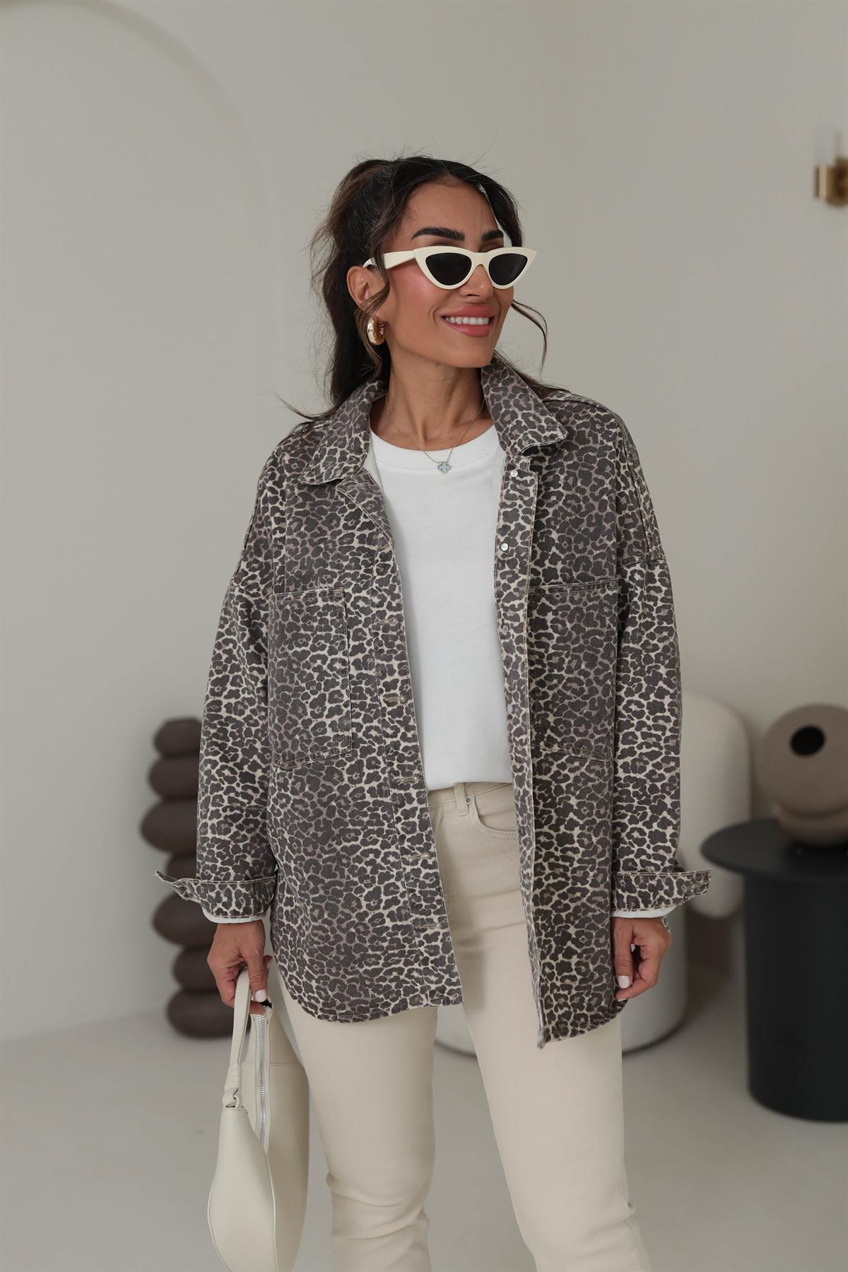 0737 Cep Detaylı Leopar Oversize Gömlek Ceket LEOPAR