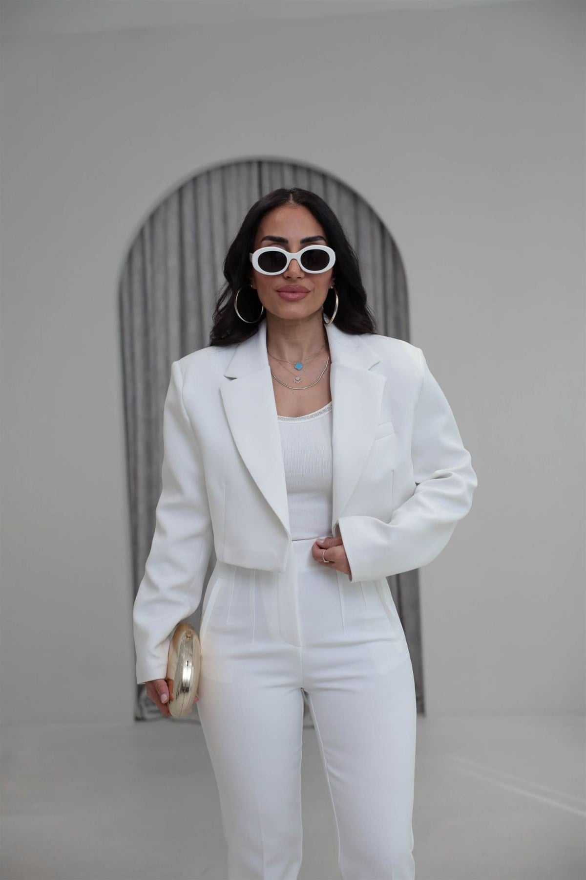 9704 Vatkalı Kısa Ceket EKRU