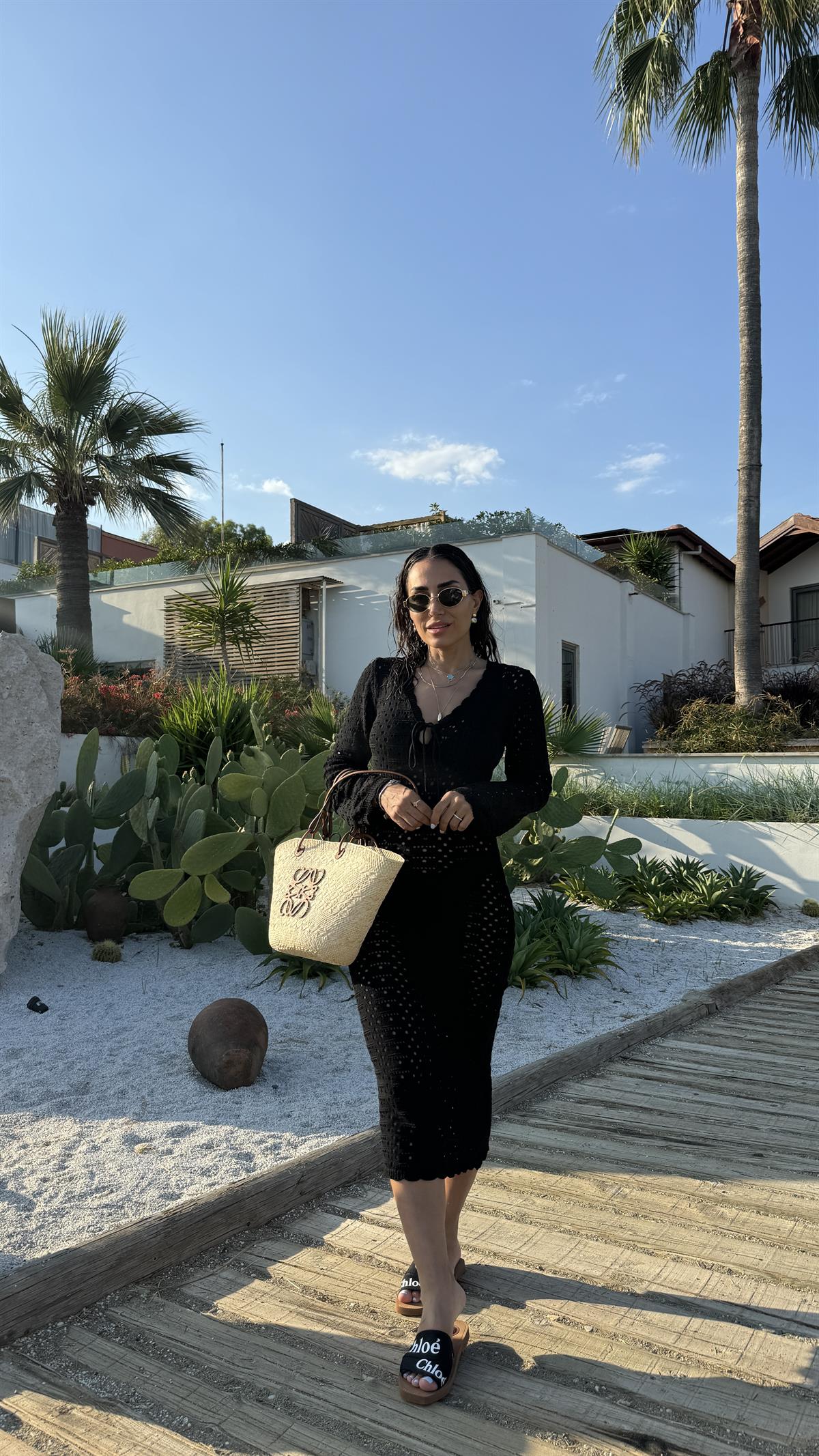 5246 Ajurlu V Yaka Beach Elbise SİYAH