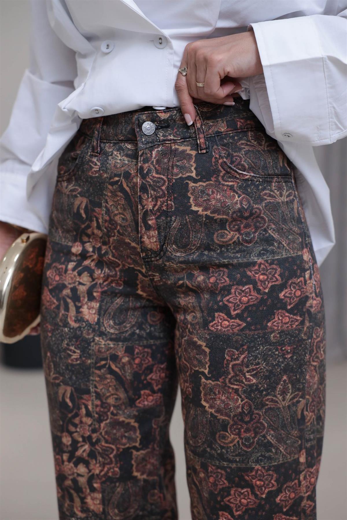 0915 Desenli Yüksek Bel Kot Pantolon DESENLİ